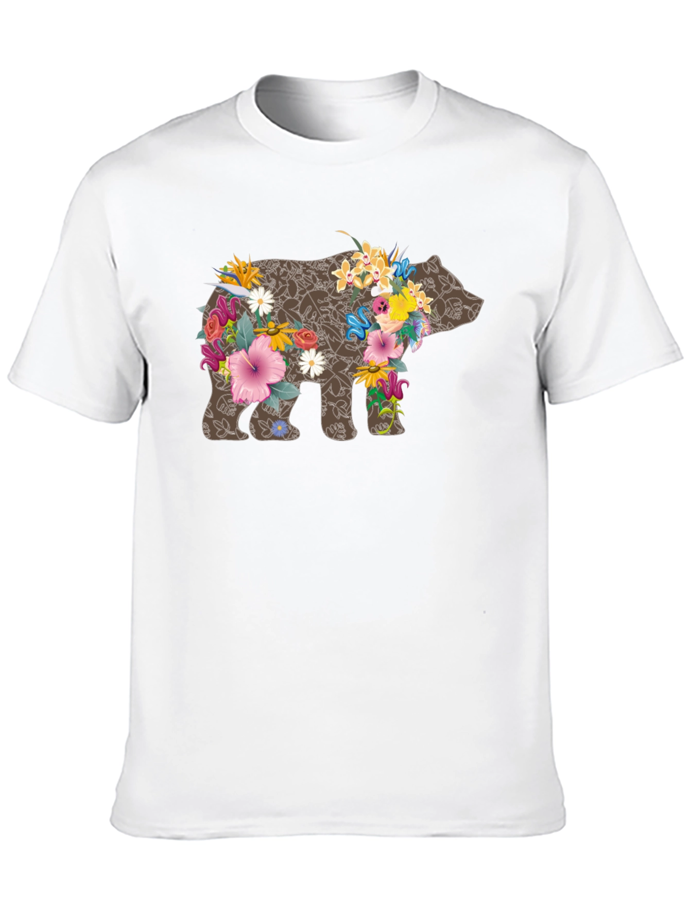 Floral Bear Graphic Tee - Black Casual T-Shirt
