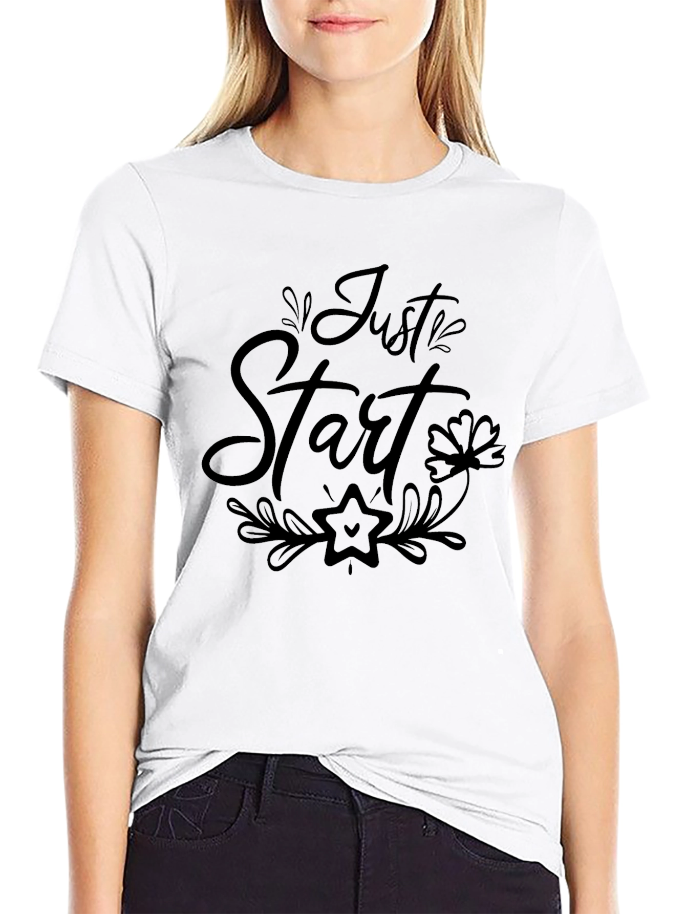 Just Start Black Graphic T-Shirt