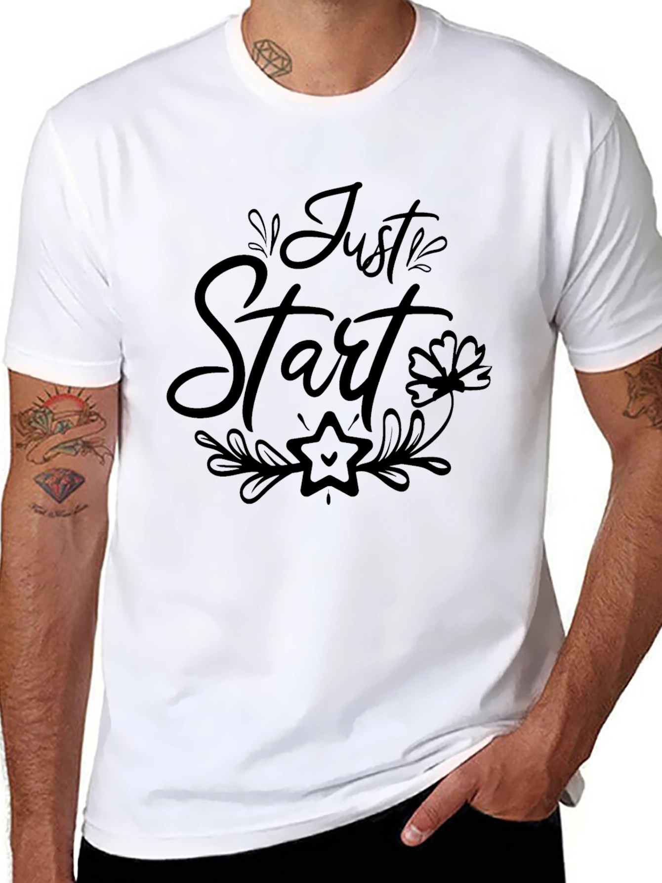 Just Start Black Graphic T-Shirt
