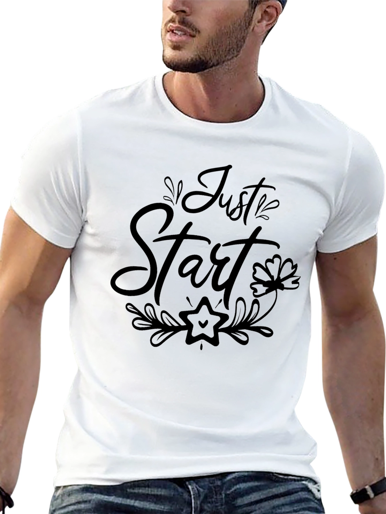 Just Start Black Graphic T-Shirt