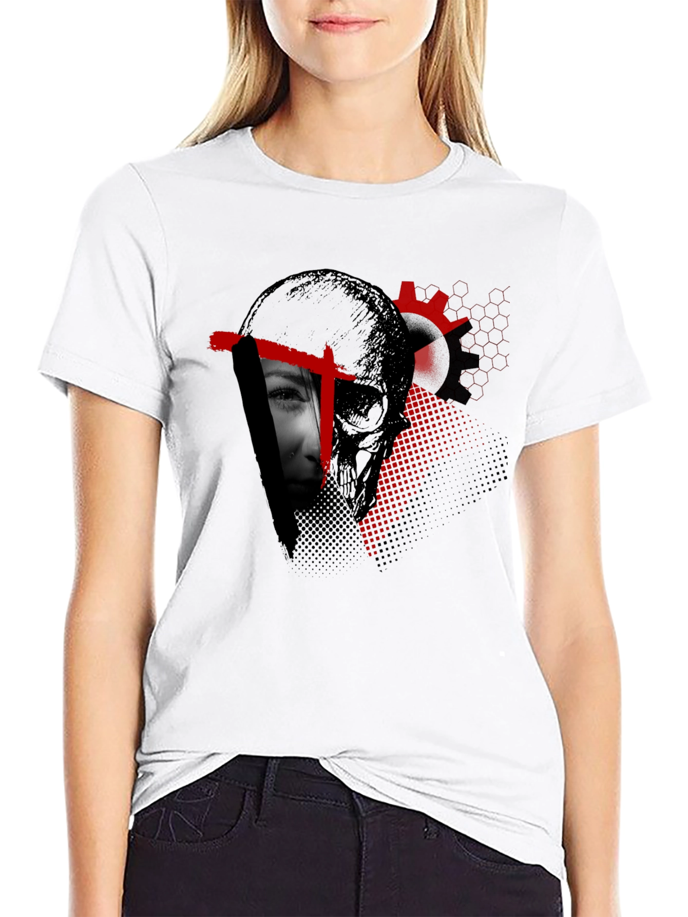 Edgy Skull & Face Graphic Print Black T-Shirt