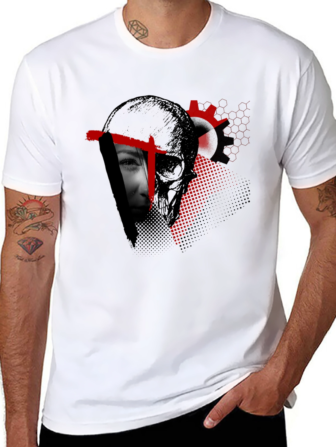 Edgy Skull & Face Graphic Print Black T-Shirt