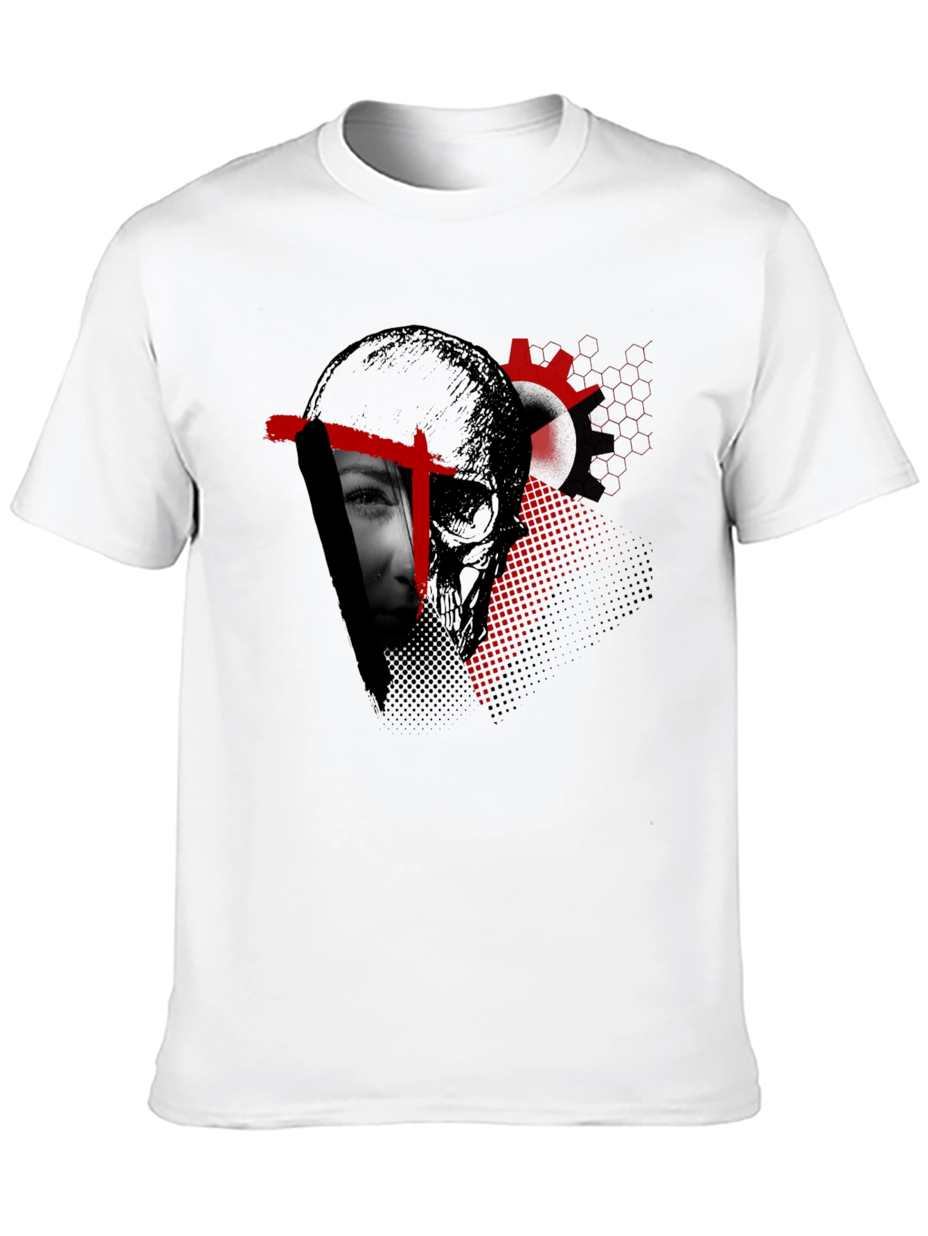 Edgy Skull & Face Graphic Print Black T-Shirt
