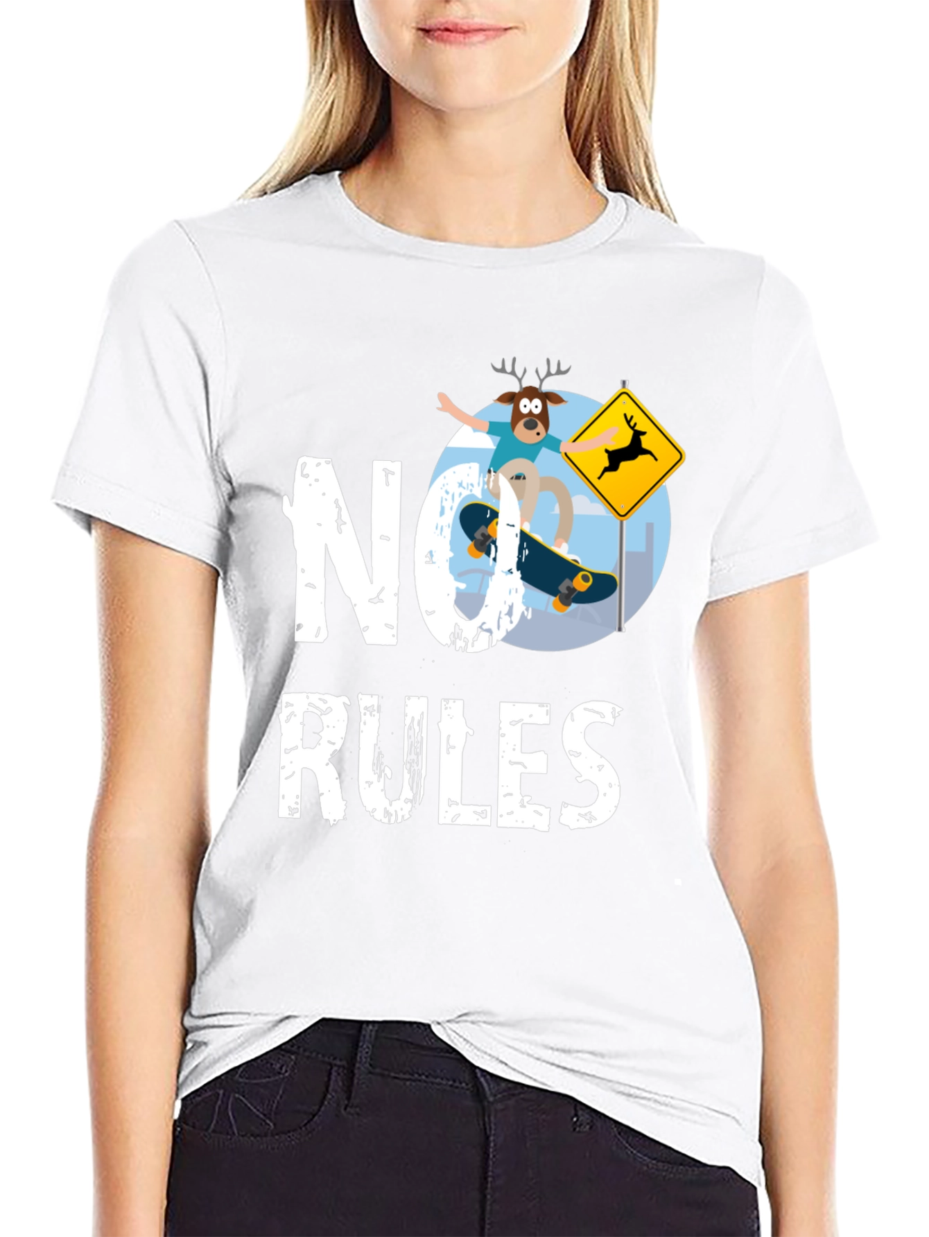 No Rules Deer Skateboard Graphic Tee