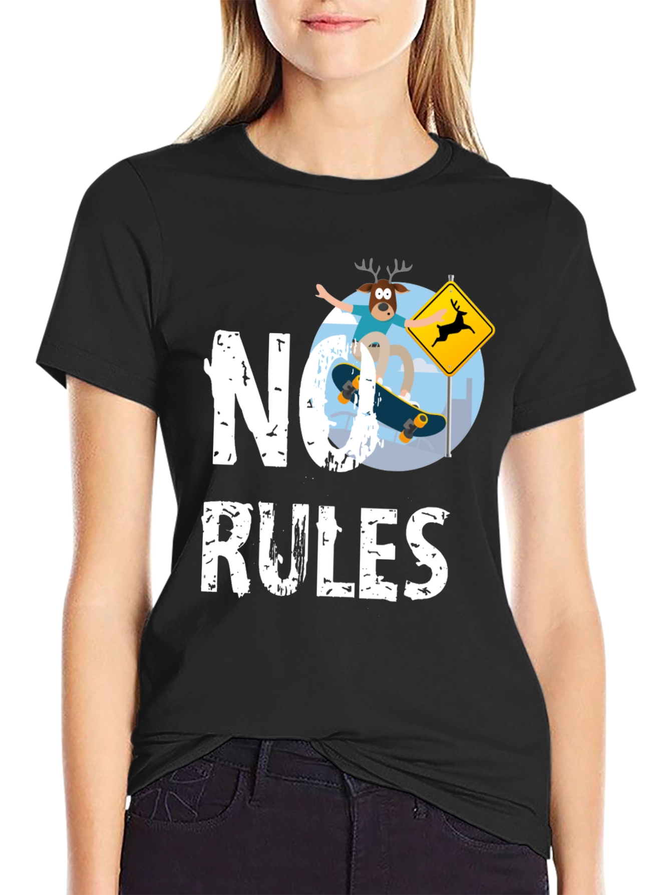 No Rules Deer Skateboard Graphic Tee
