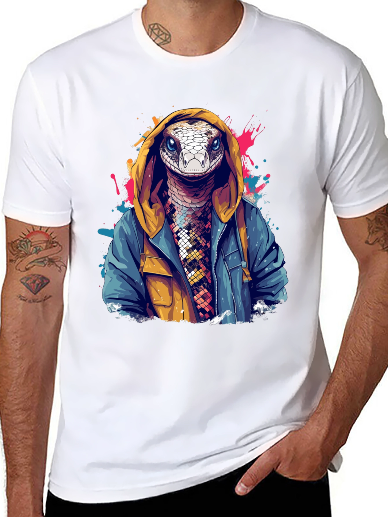 Snake in Hoodie Graphic Tee - Urban Style
