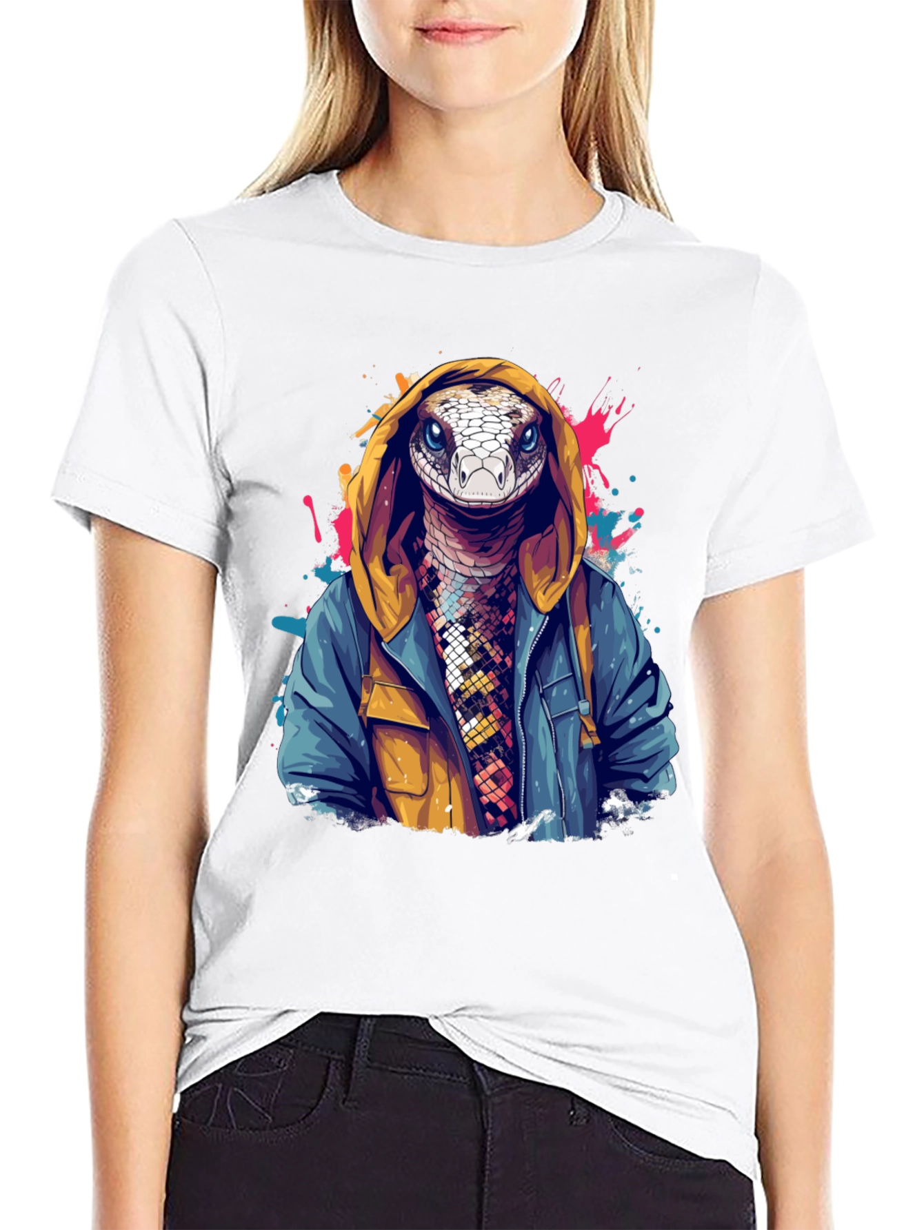 Snake in Hoodie Graphic Tee - Urban Style