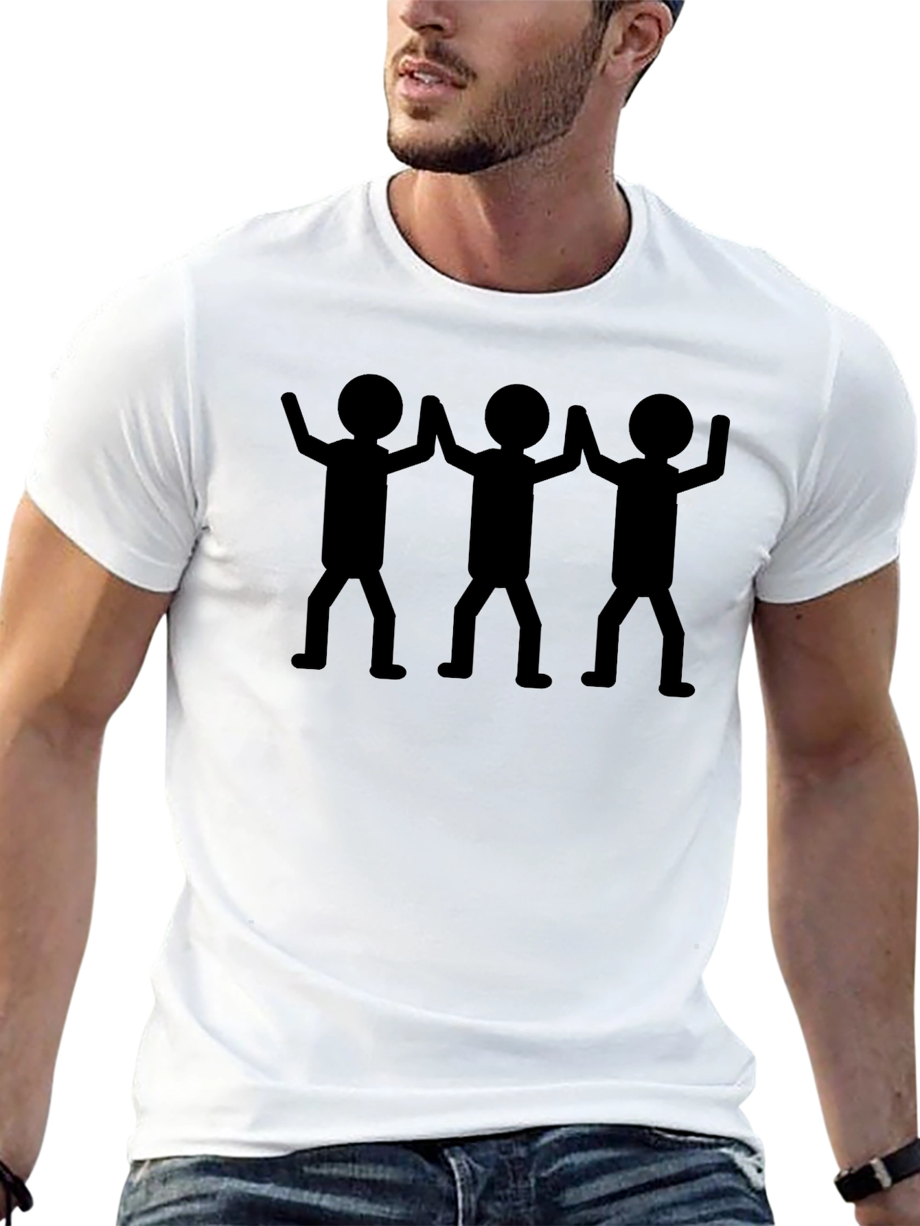 Stick Figure Celebration Black T-Shirt