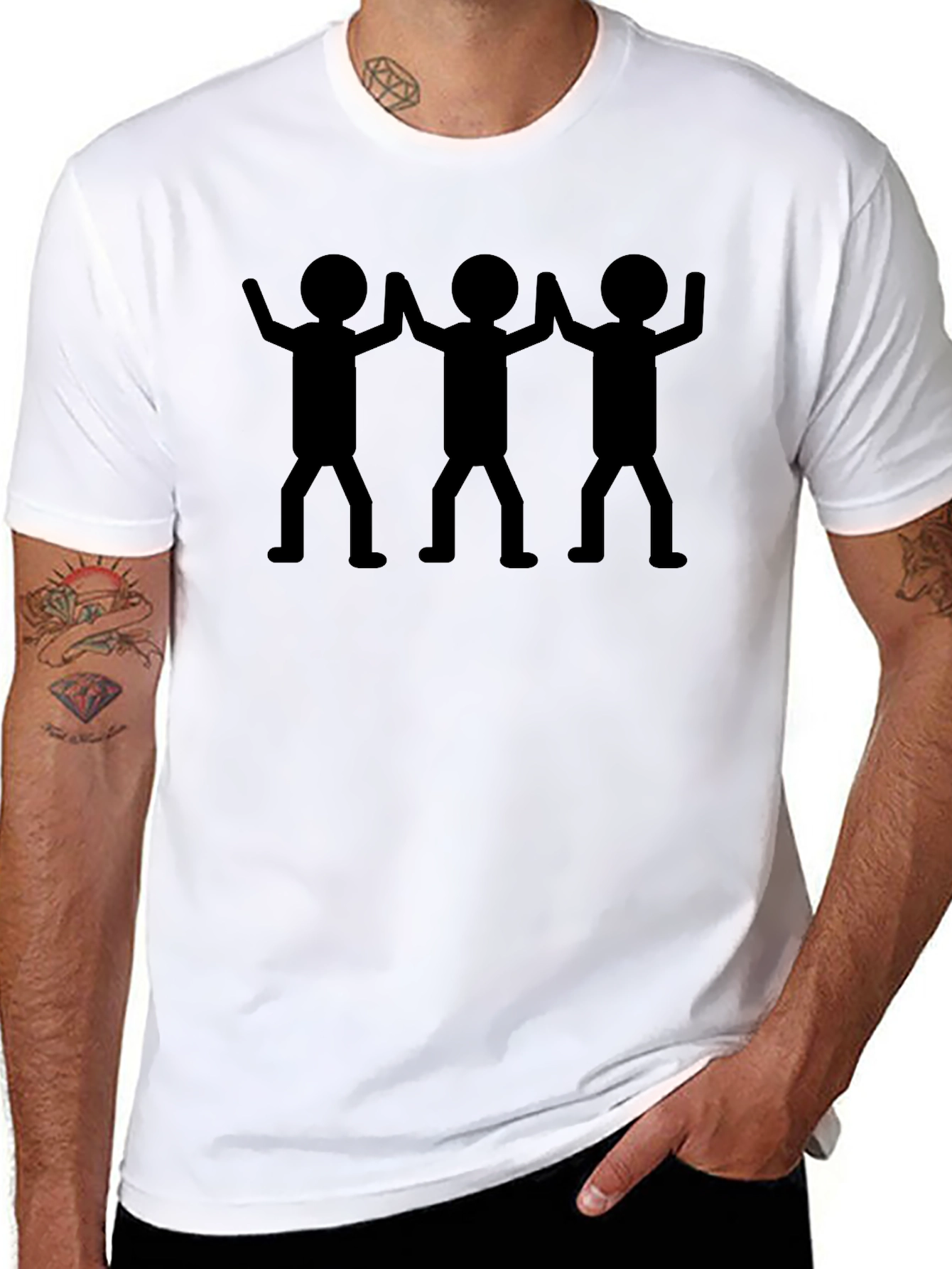 Stick Figure Celebration Black T-Shirt