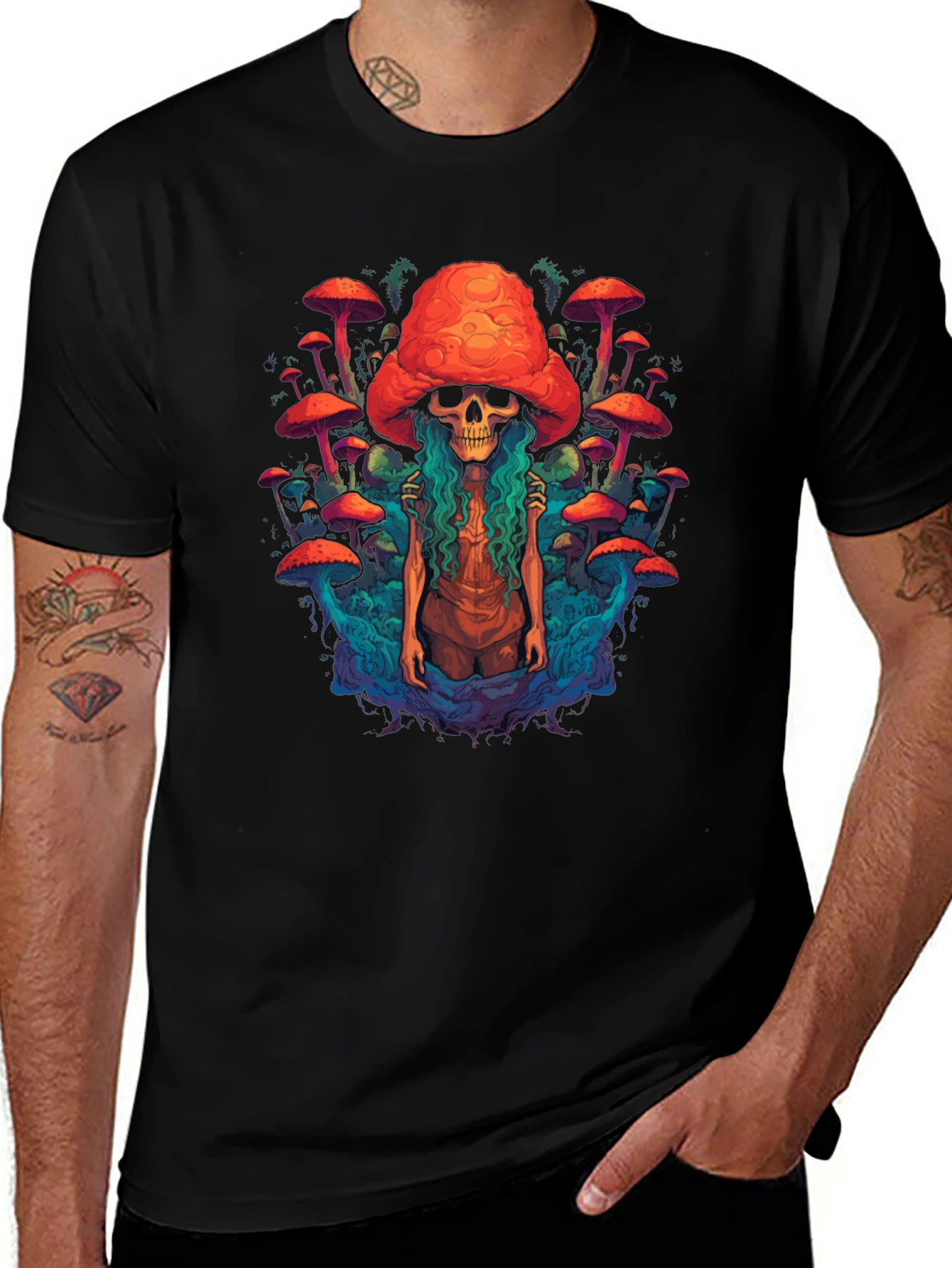 Mushroom Skull Graphic Tee - Unique Design