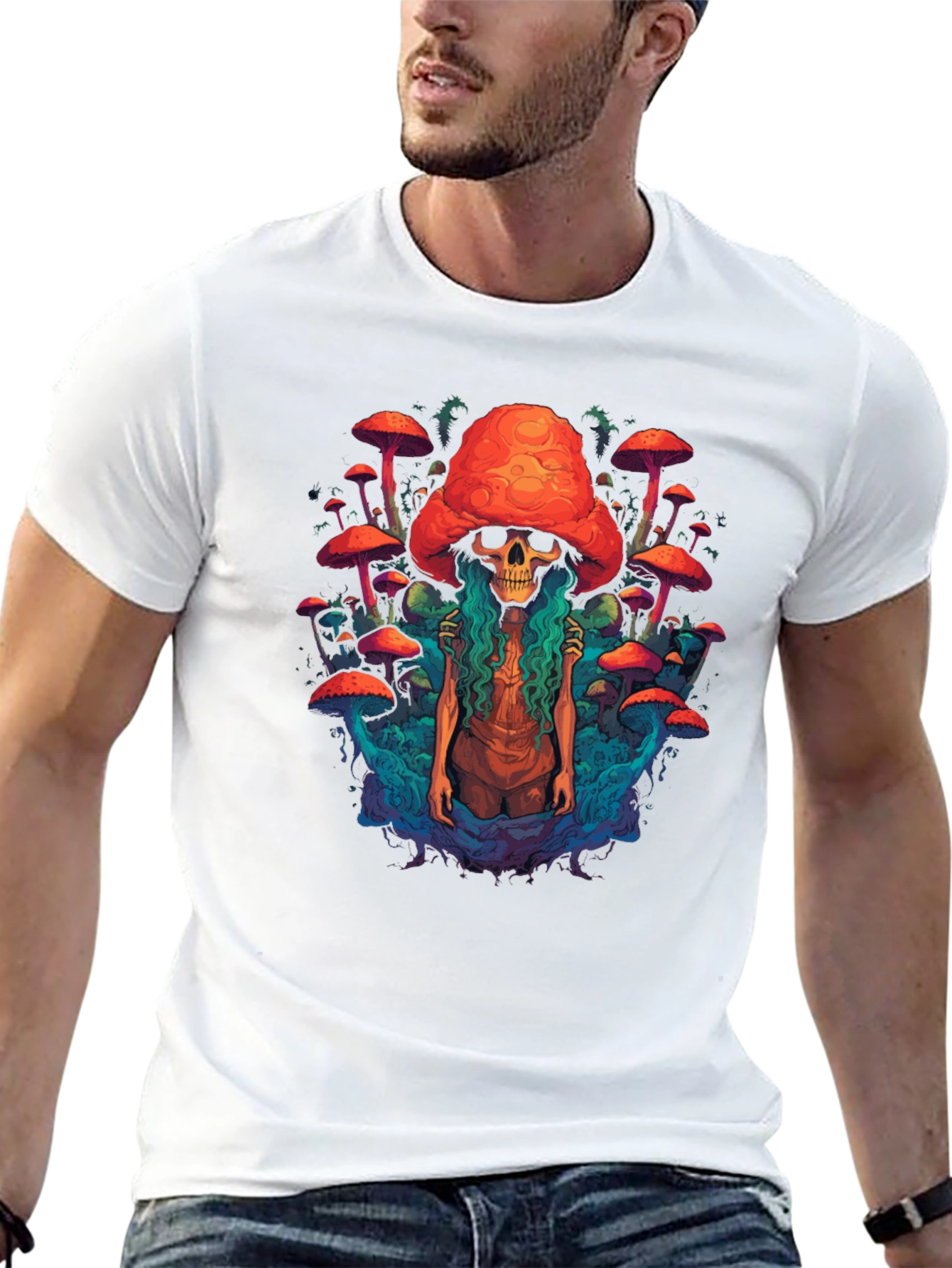 Mushroom Skull Graphic Tee - Unique Design