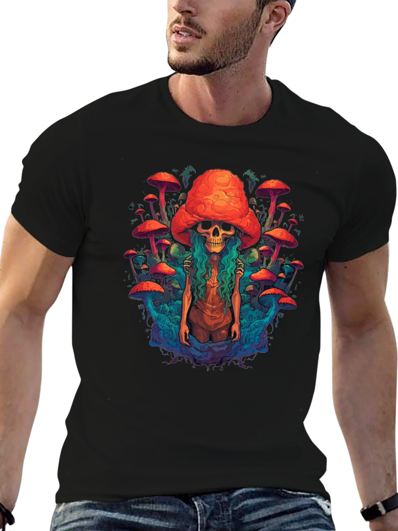 Mushroom Skull Graphic Tee - Unique Design
