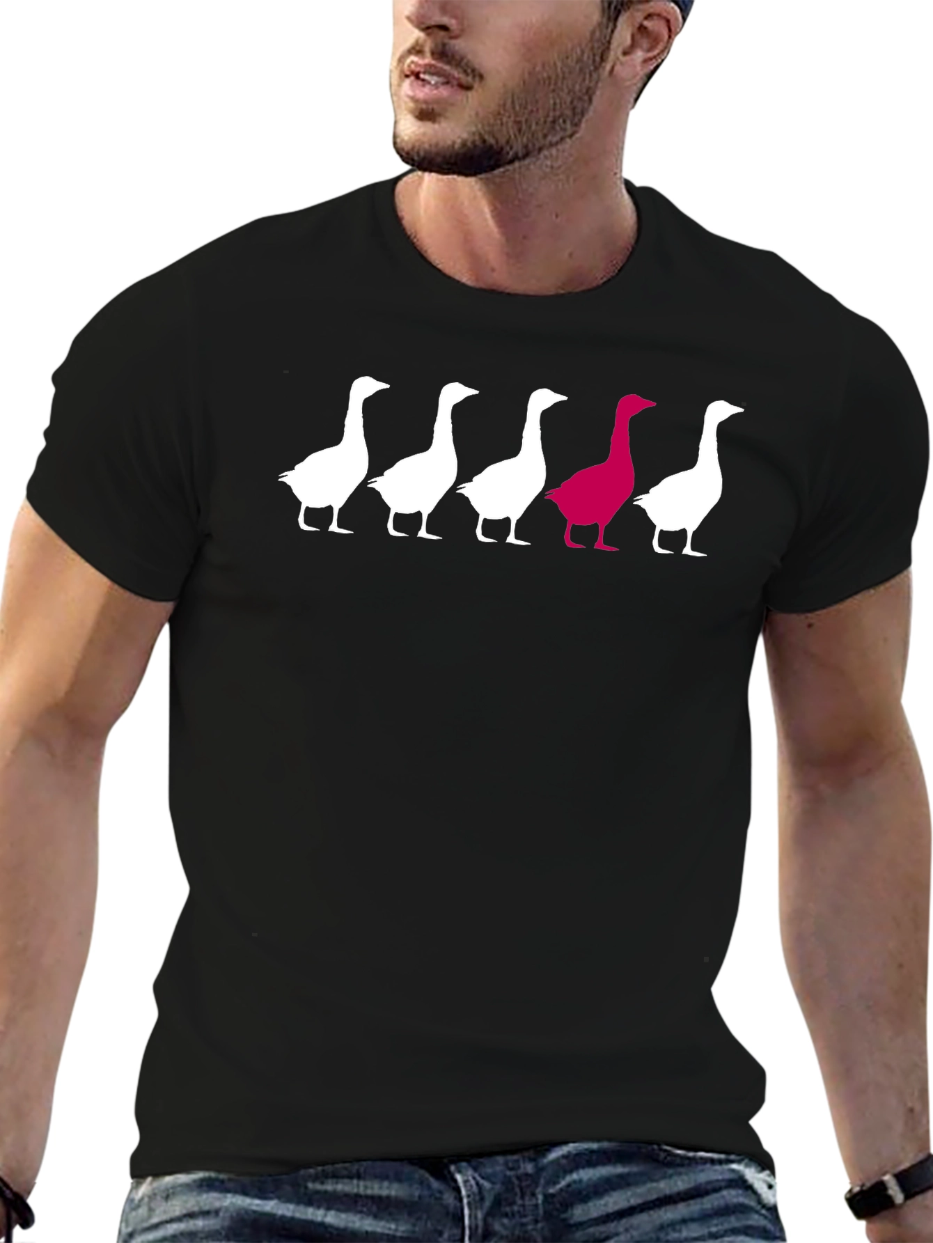 Unique Goose Graphic Tee - Black Cotton T-Shirt