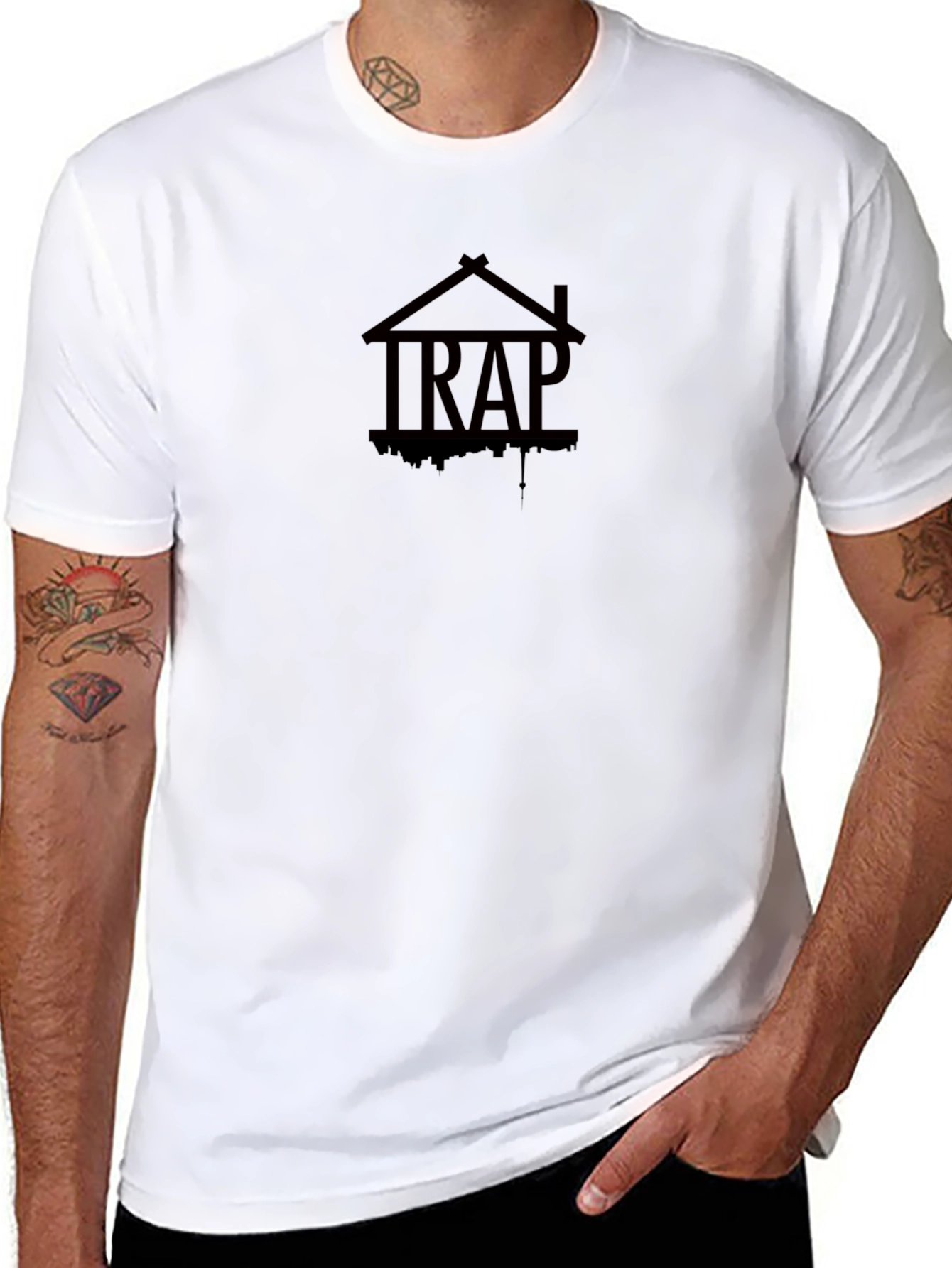 Trap House Graphic Tee - Black Cotton Blend
