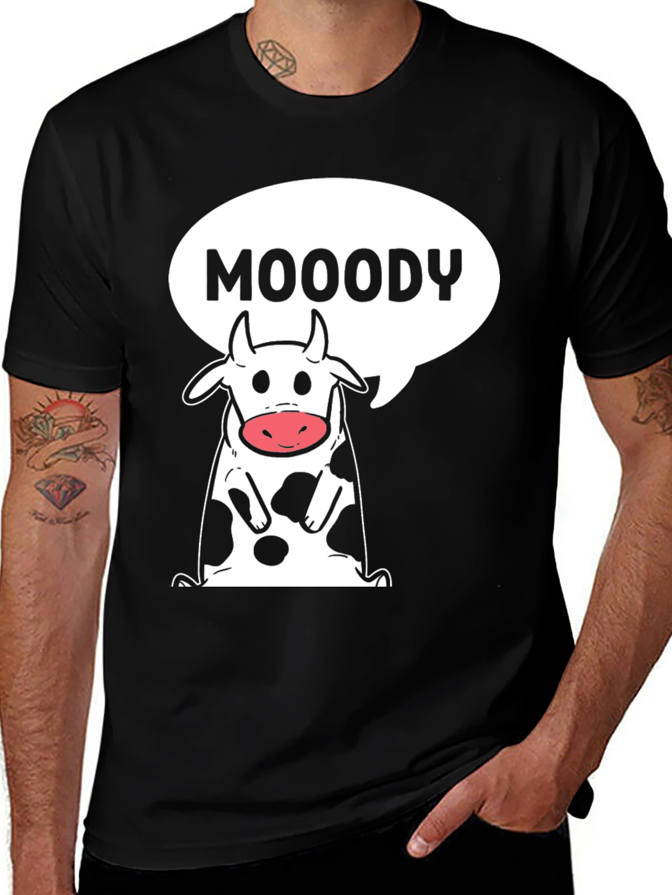 Moody Cow Graphic Tee - Black Cotton T-Shirt