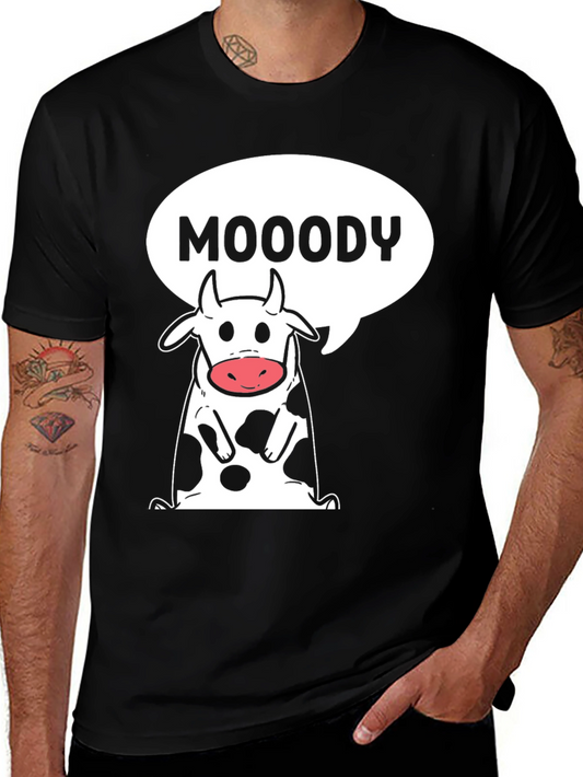 Moody Cow Graphic Tee - Black Cotton T-Shirt
