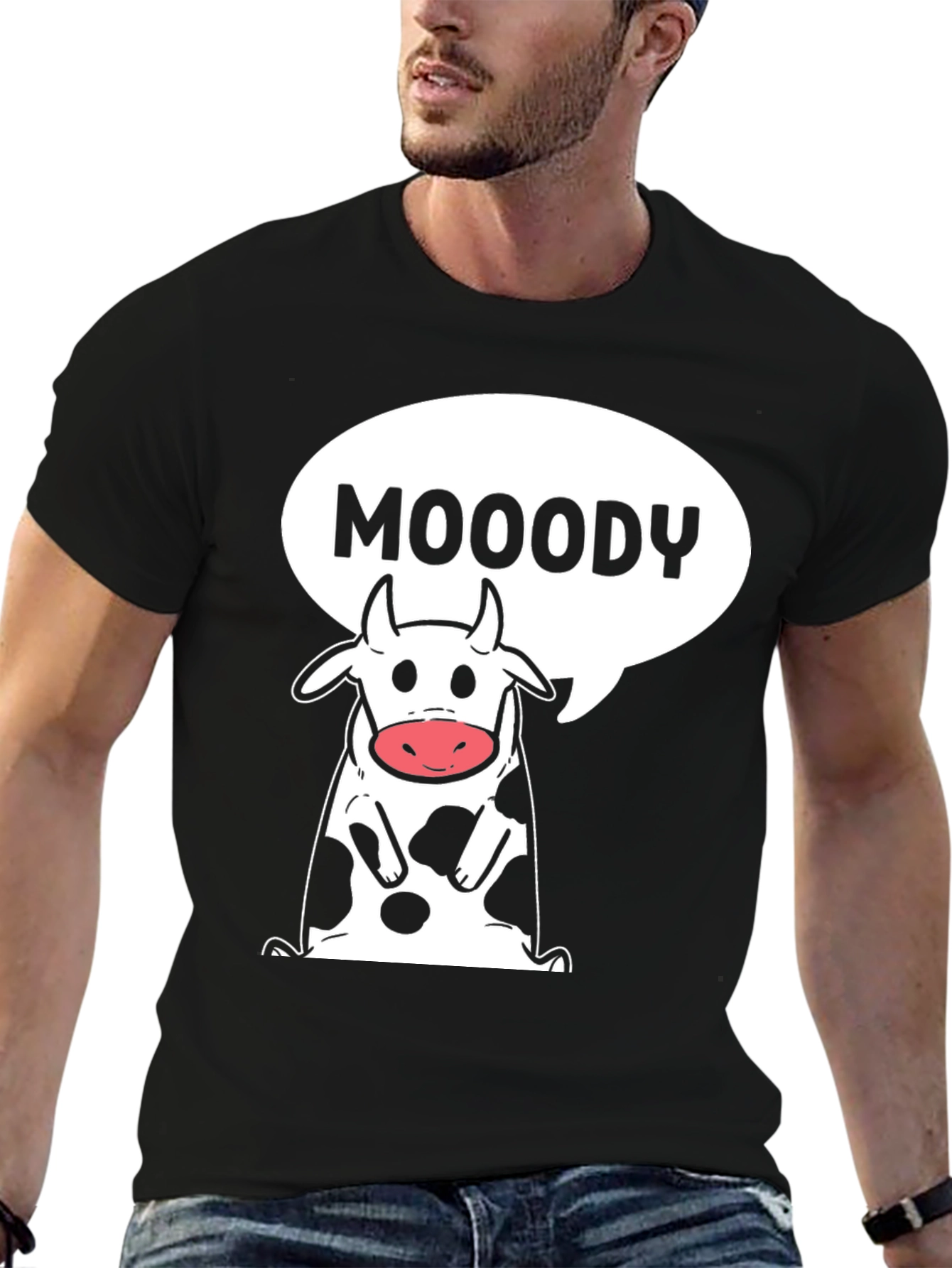 Moody Cow Graphic Tee - Black Cotton T-Shirt