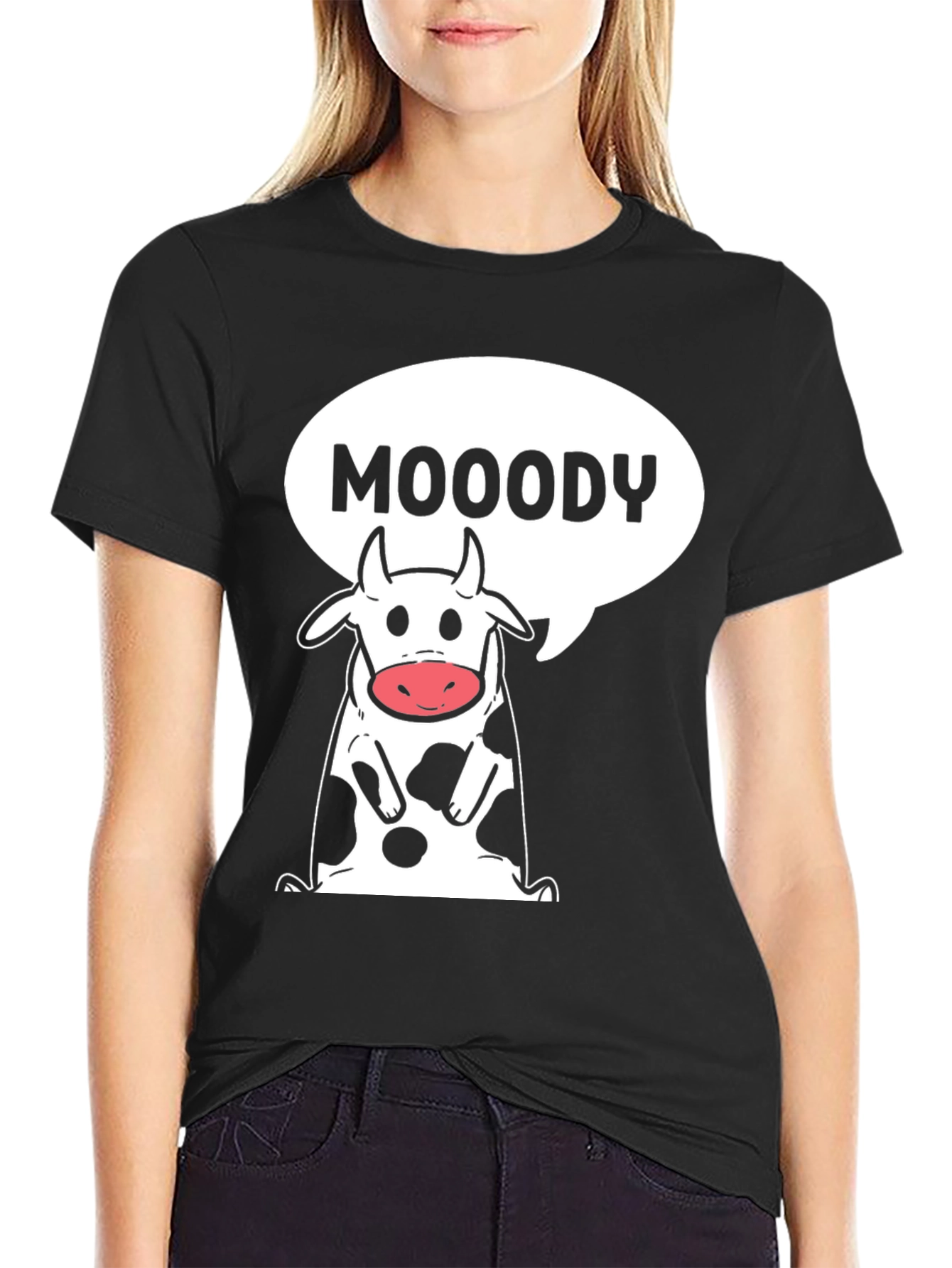 Moody Cow Graphic Tee - Black Cotton T-Shirt