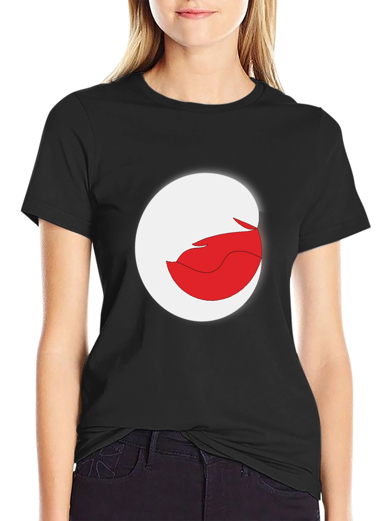 Abstract Red and White Graphic Print Black T-Shirt