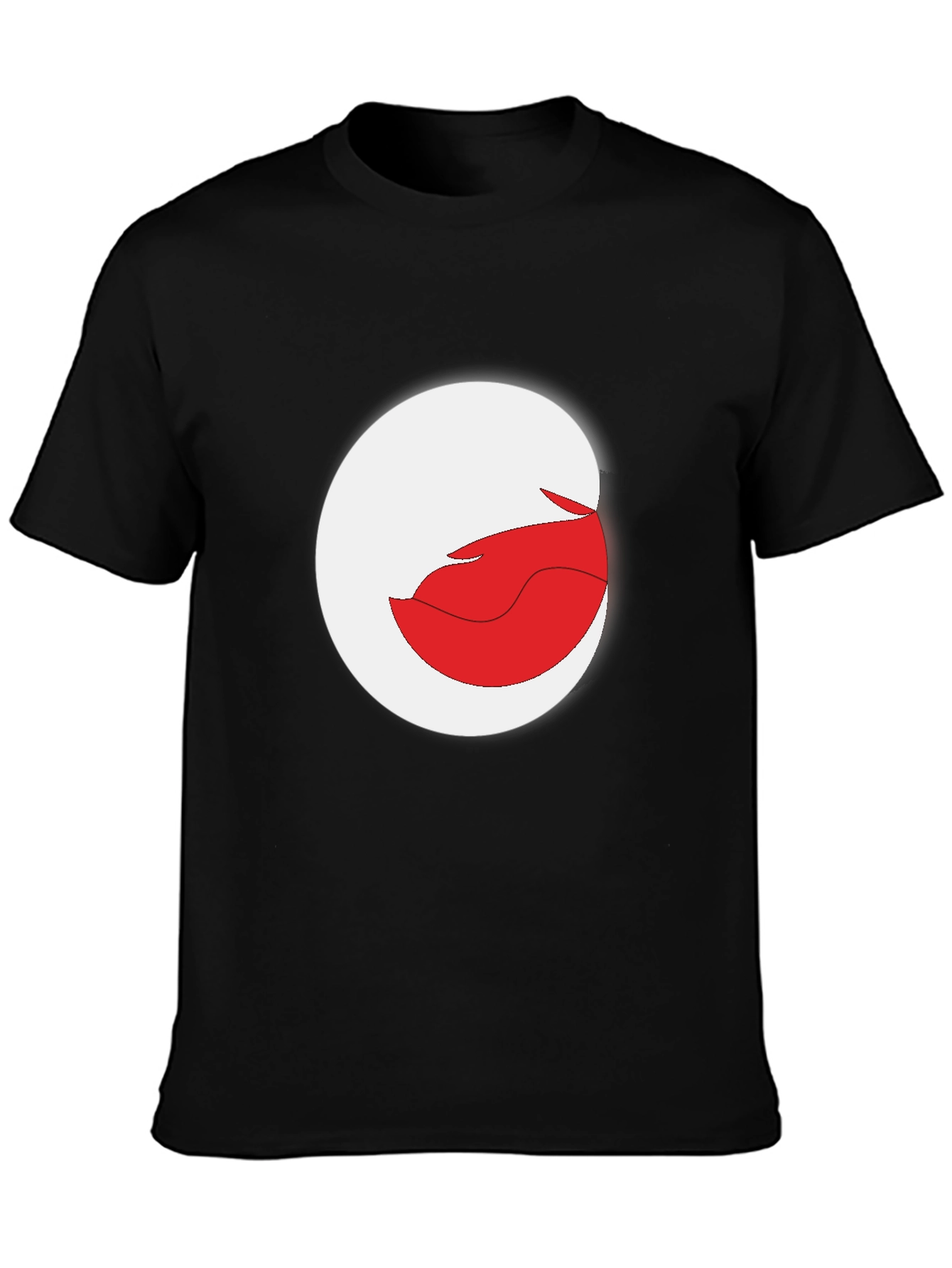 Abstract Red and White Graphic Print Black T-Shirt