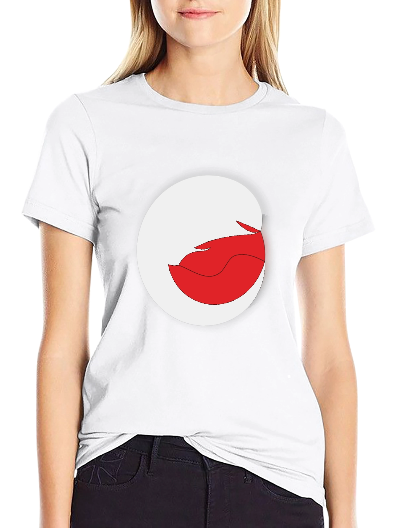 Abstract Red and White Graphic Print Black T-Shirt
