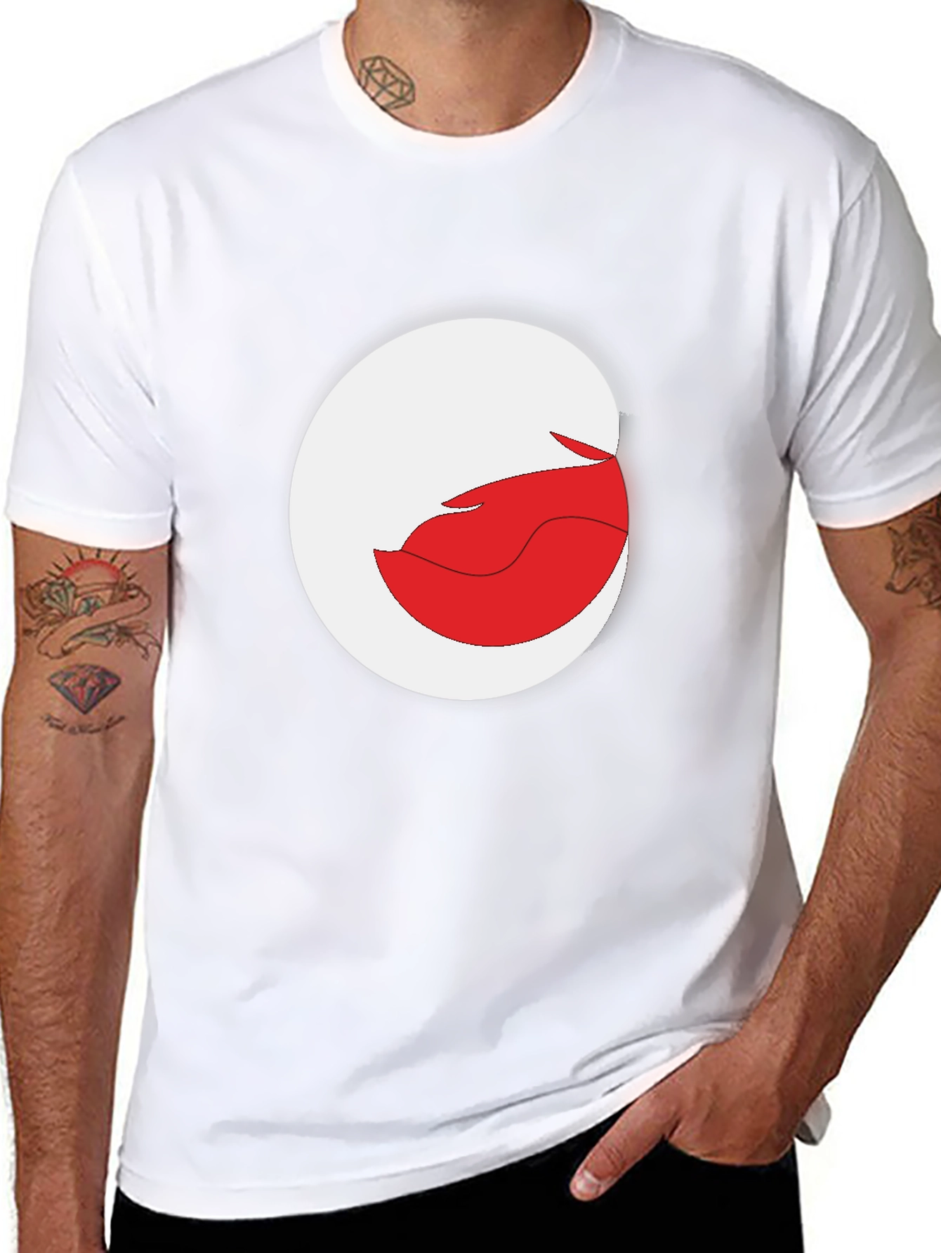 Abstract Red and White Graphic Print Black T-Shirt