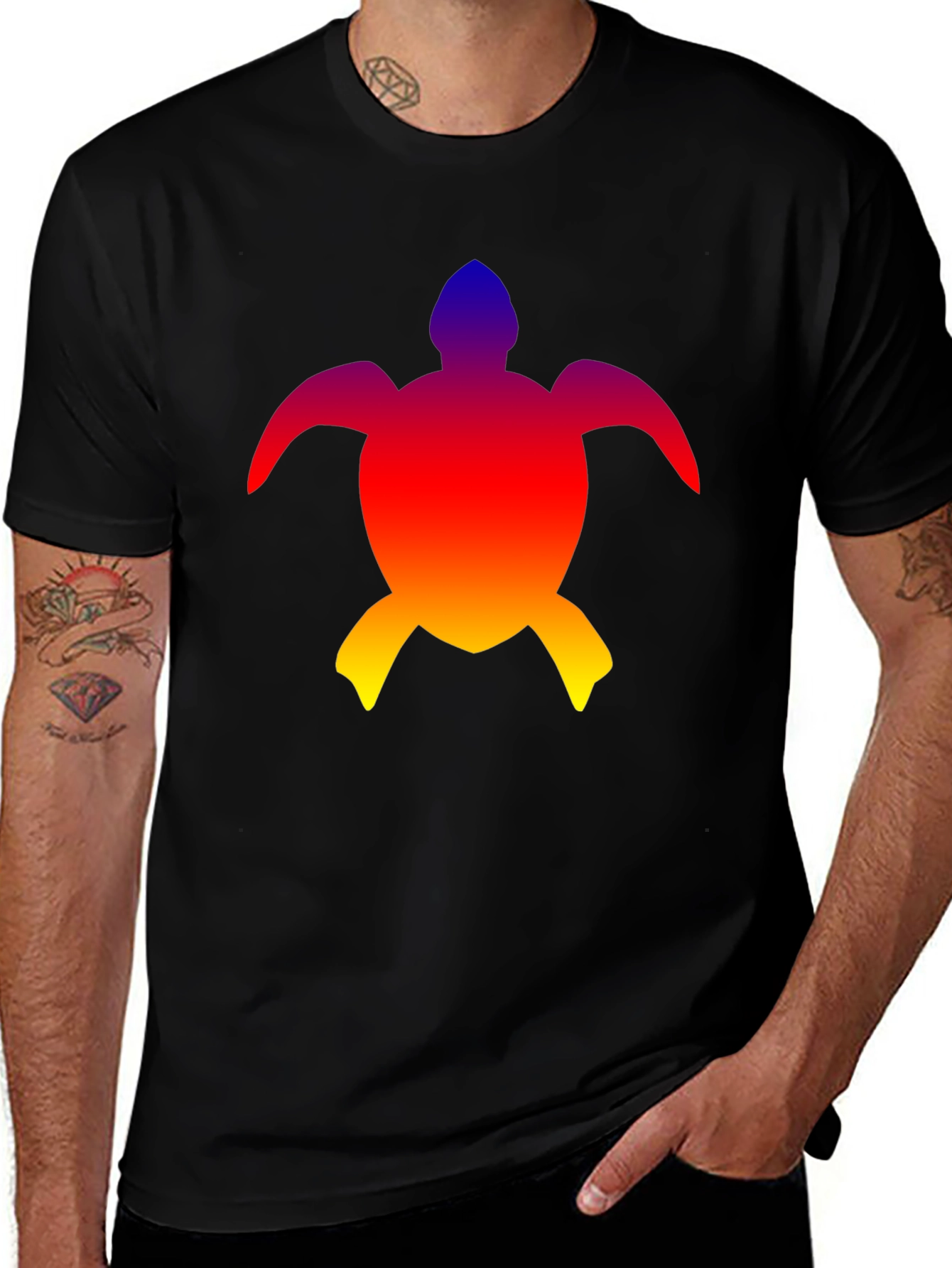 Rainbow Turtle Graphic Tee - Mens Black T-Shirt