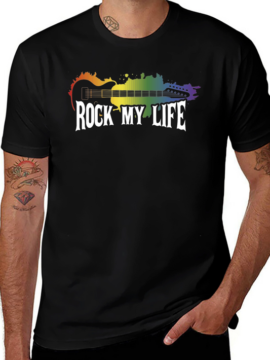 Rock My Life Graphic Tee - Rainbow Guitar Design