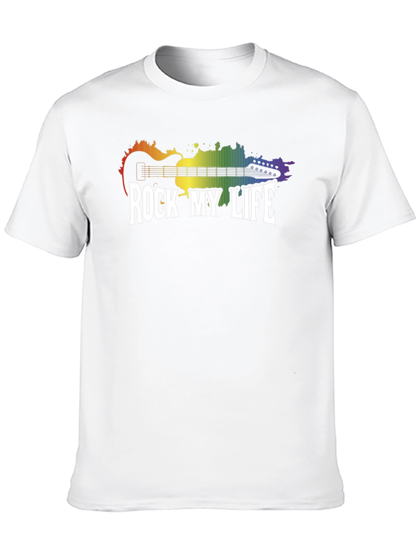 Rock My Life Graphic Tee - Rainbow Guitar Design
