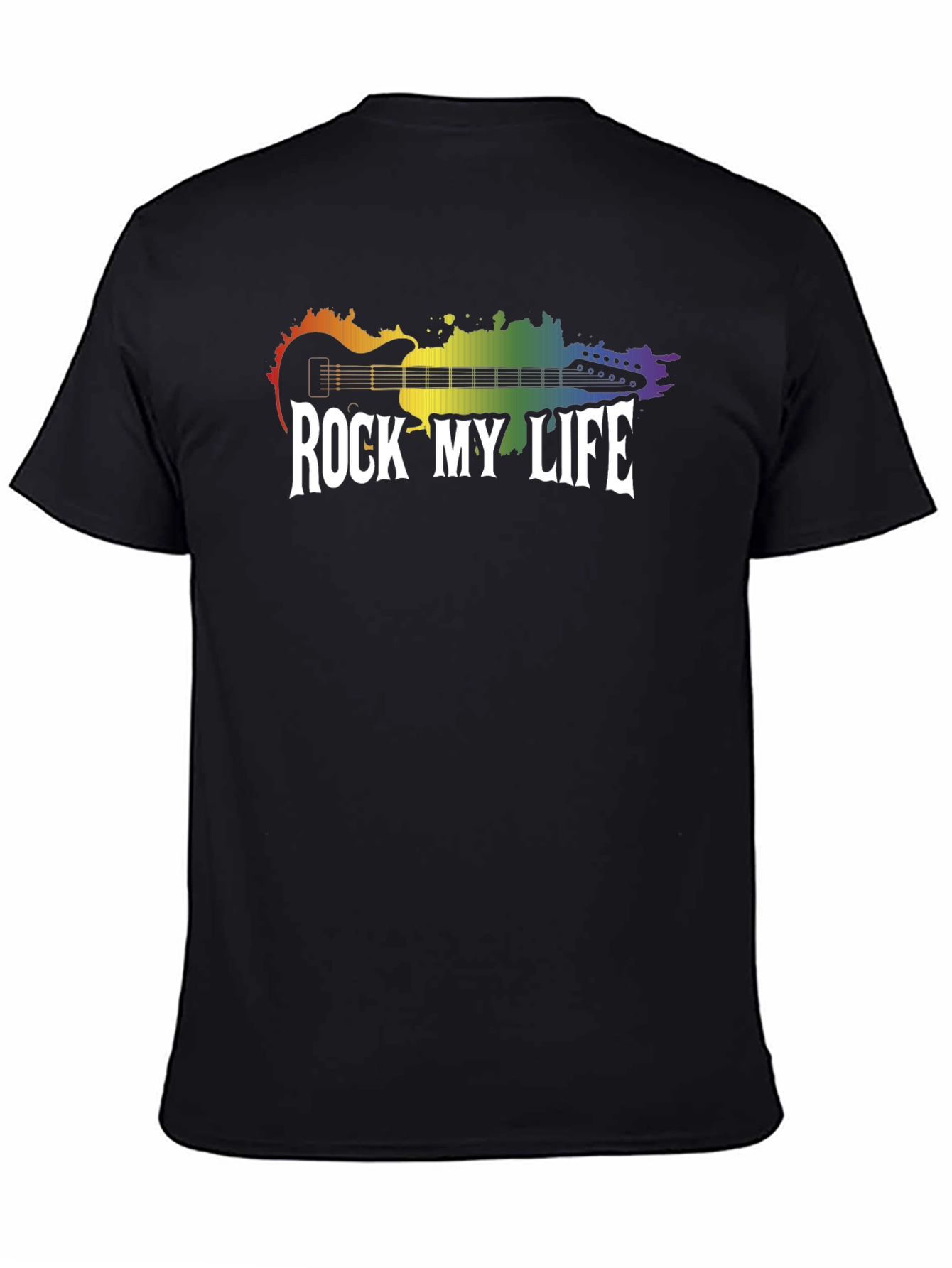 Rock My Life Graphic Tee - Rainbow Guitar Design