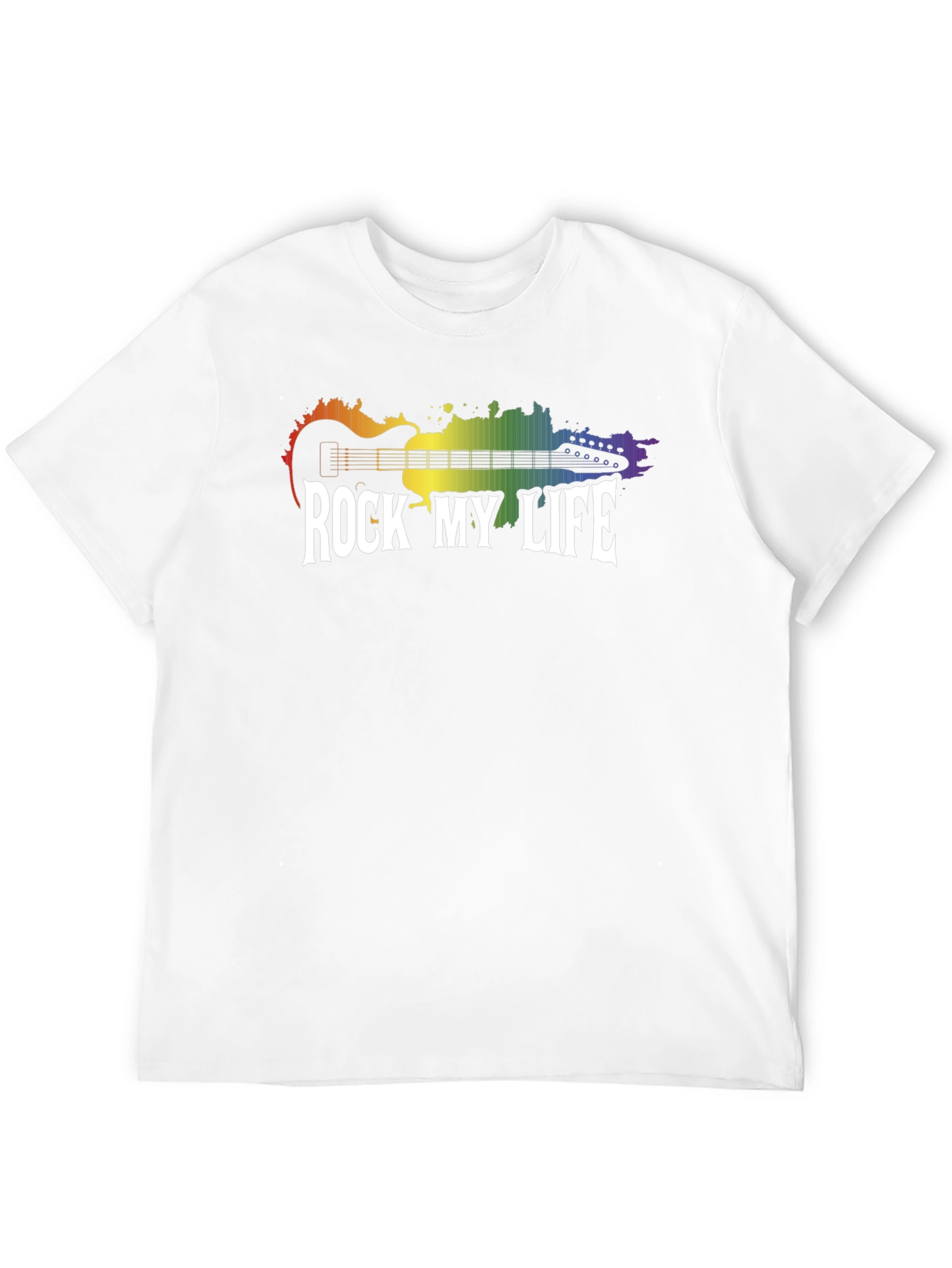 Rock My Life Graphic Tee - Rainbow Guitar Design