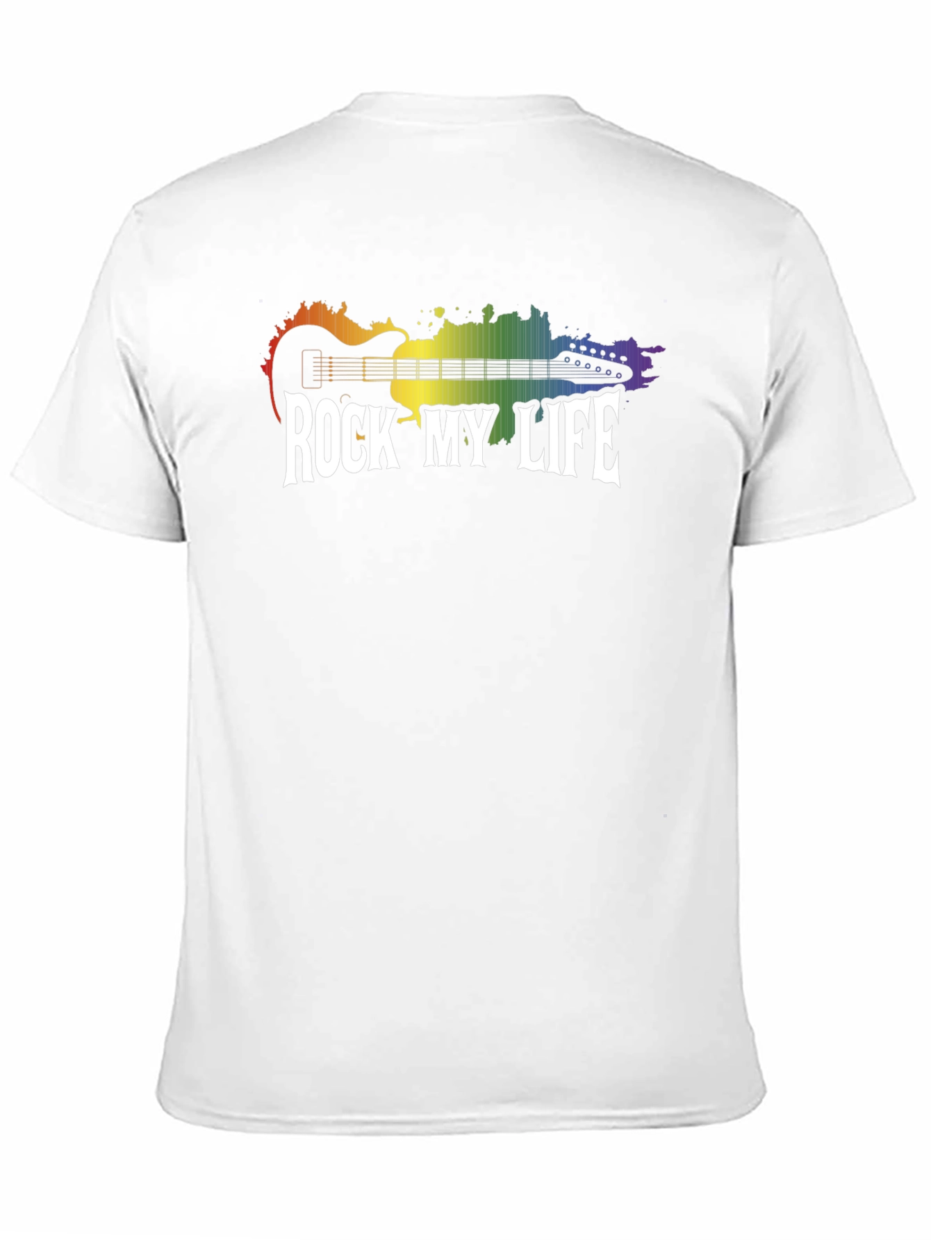 Rock My Life Graphic Tee - Rainbow Guitar Design