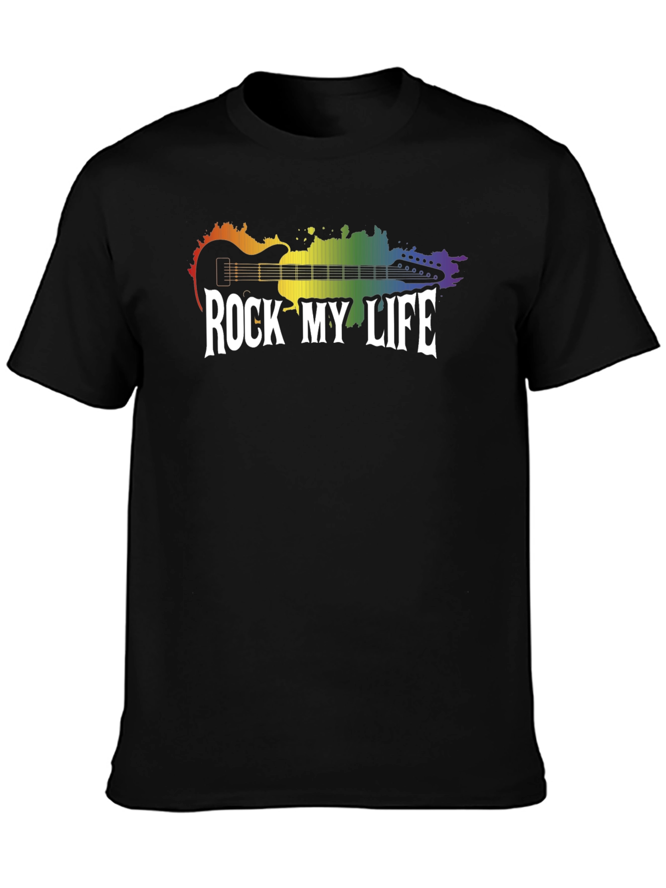 Rock My Life Graphic Tee - Rainbow Guitar Design