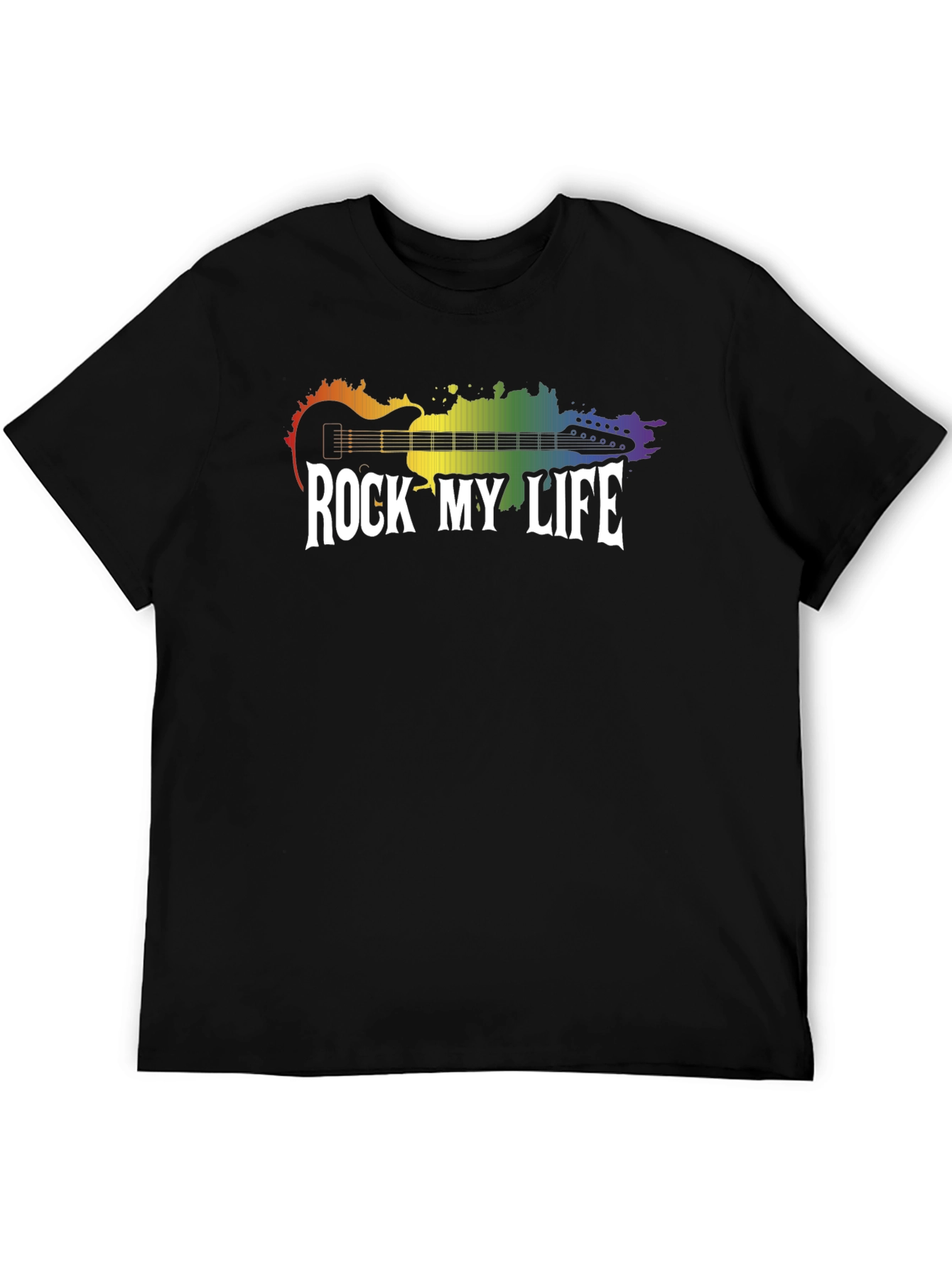 Rock My Life Graphic Tee - Rainbow Guitar Design