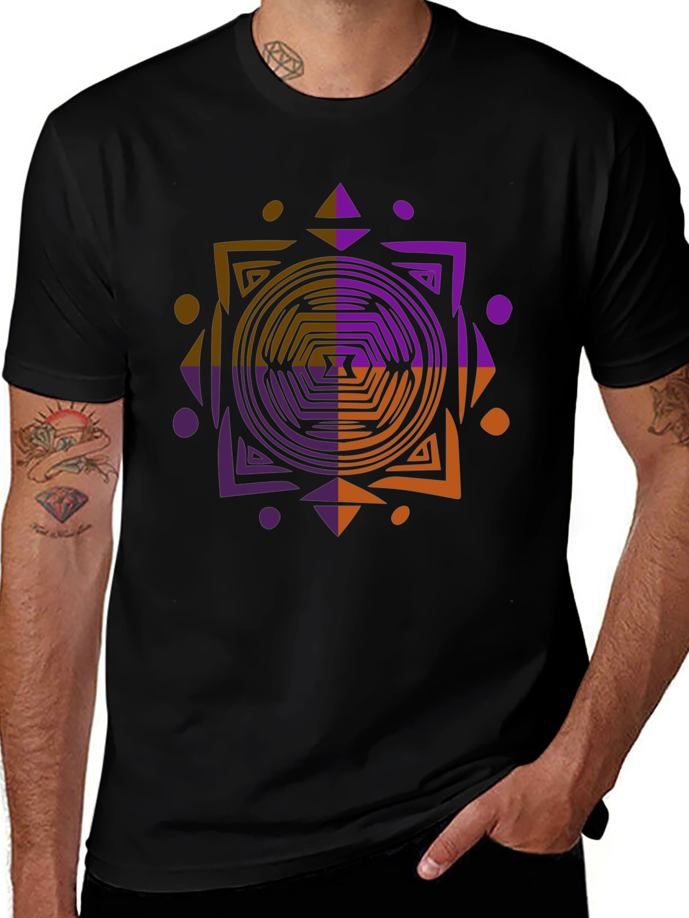 Geometric Graphic Print Tee - Modern Black T-Shirt