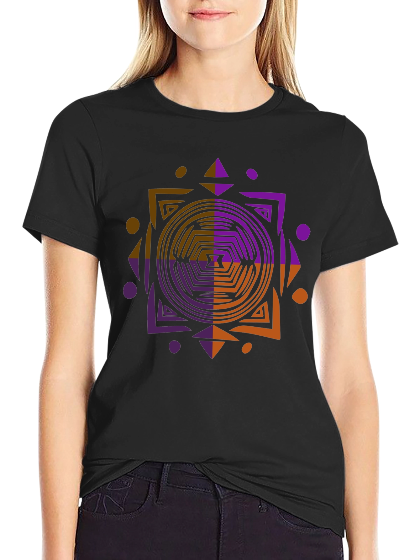 Geometric Graphic Print Tee - Modern Black T-Shirt