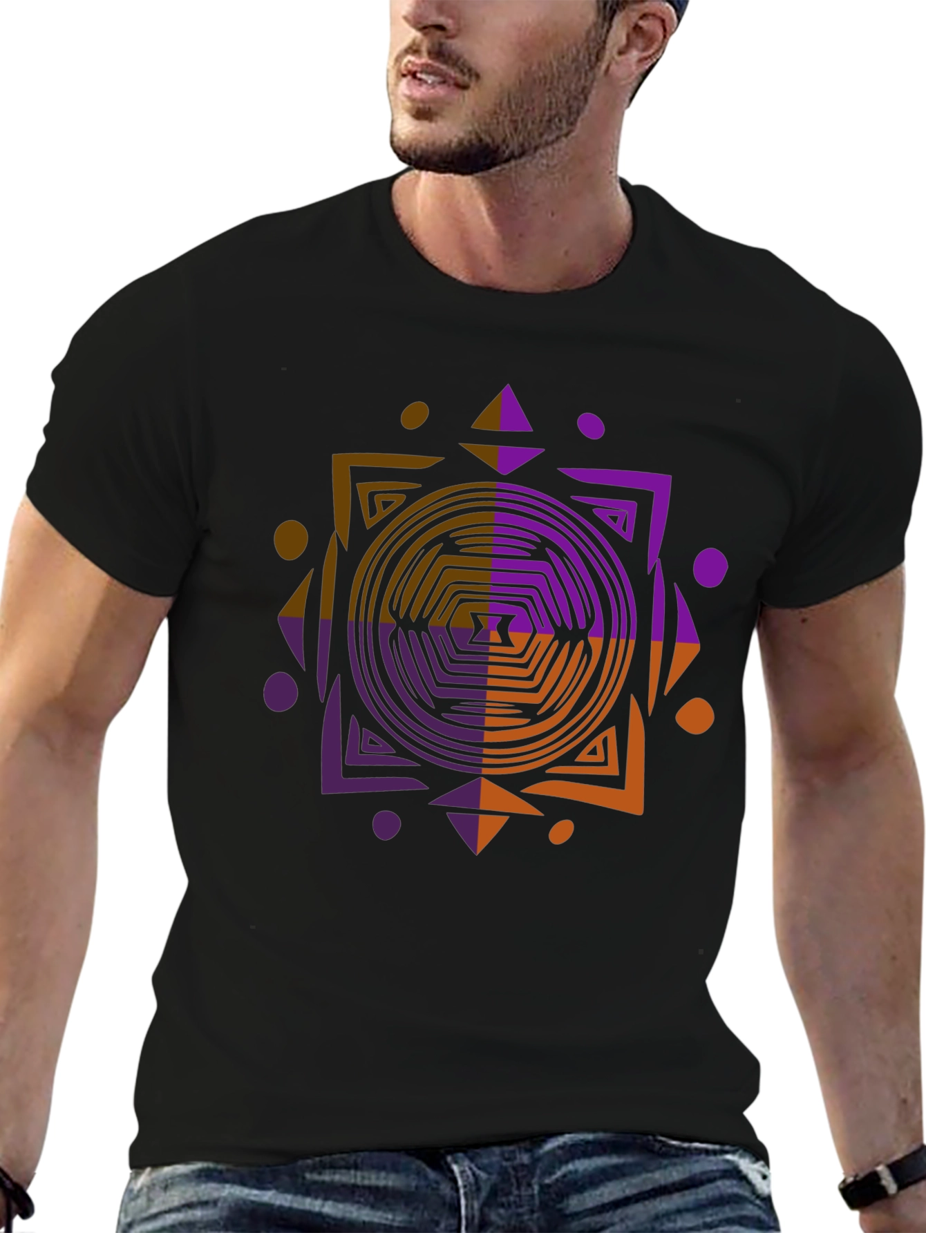 Geometric Graphic Print Tee - Modern Black T-Shirt