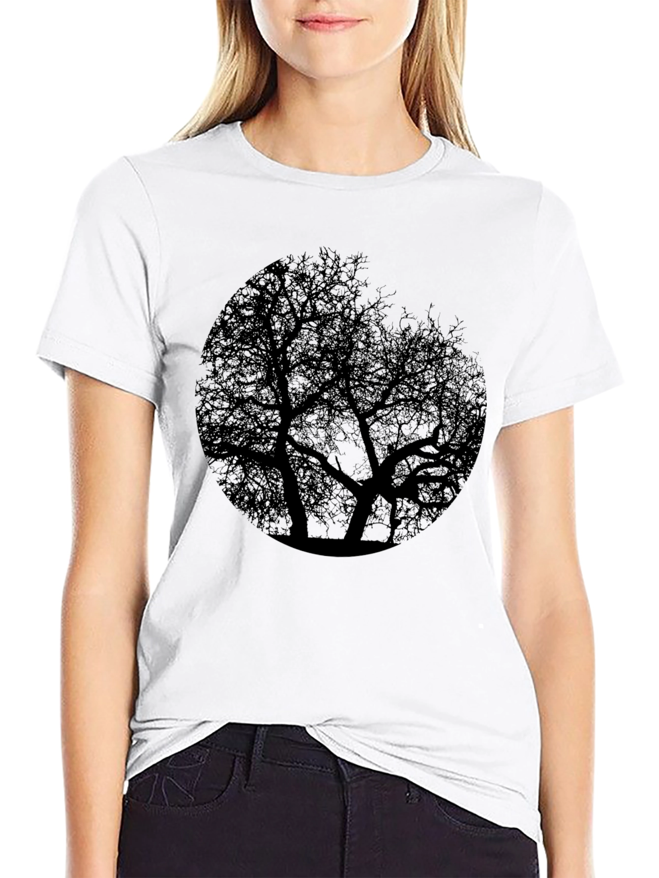 Tree Silhouette Graphic Print Black T-Shirt