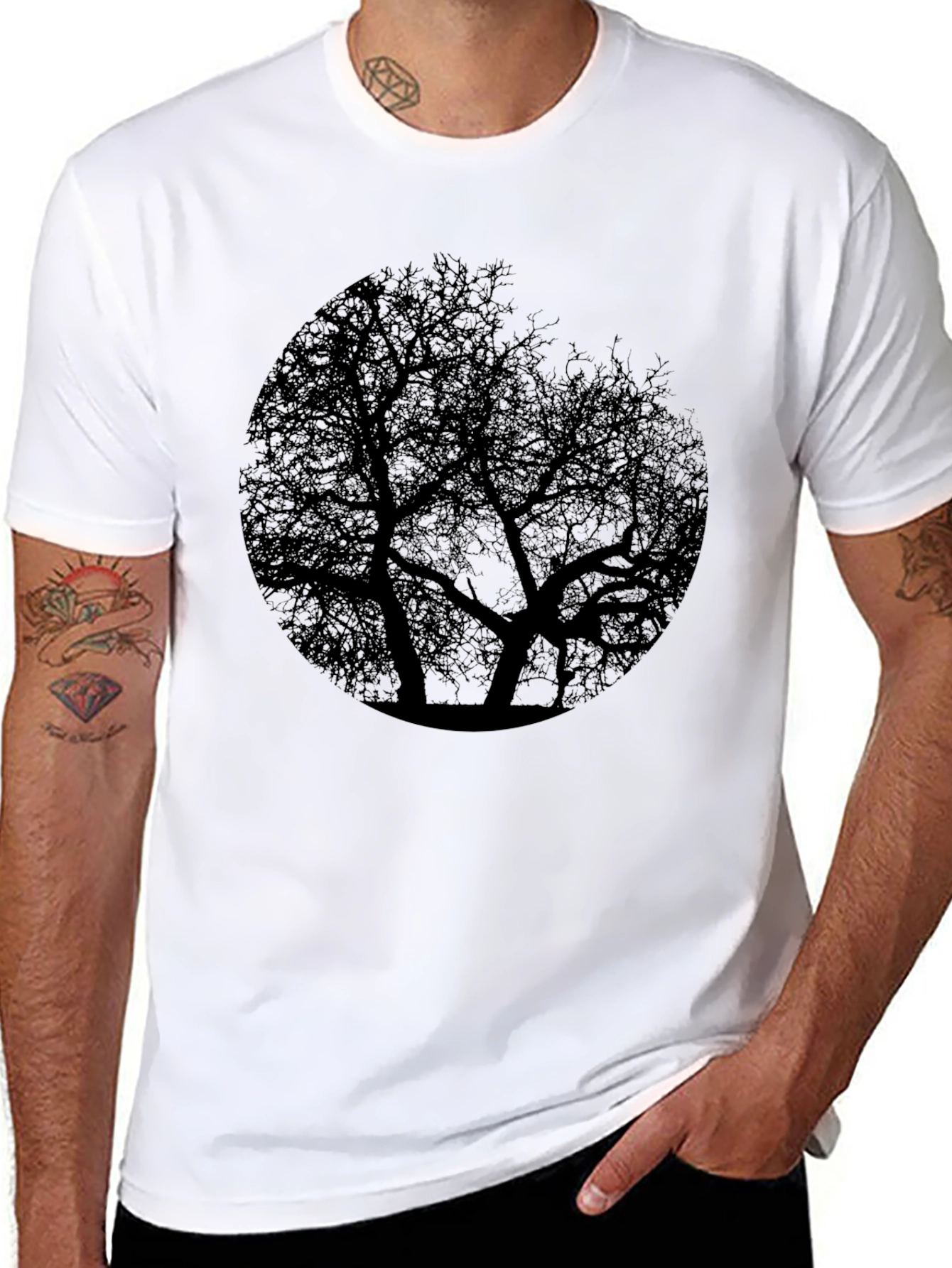 Tree Silhouette Graphic Print Black T-Shirt