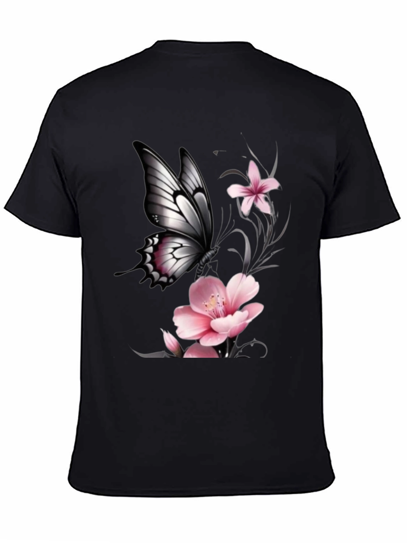 Black Butterfly Floral Graphic T-Shirt