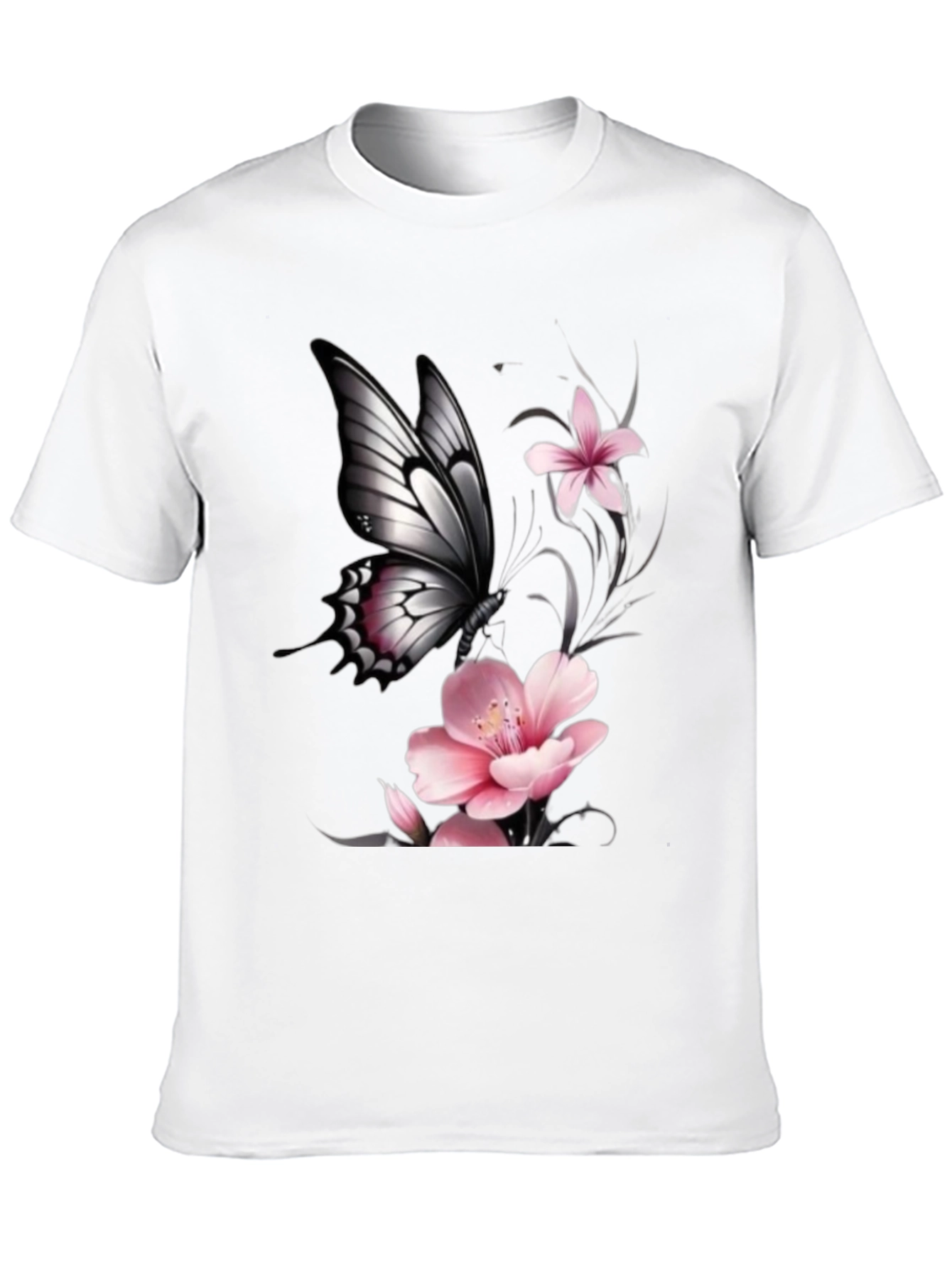 Black Butterfly Floral Graphic T-Shirt