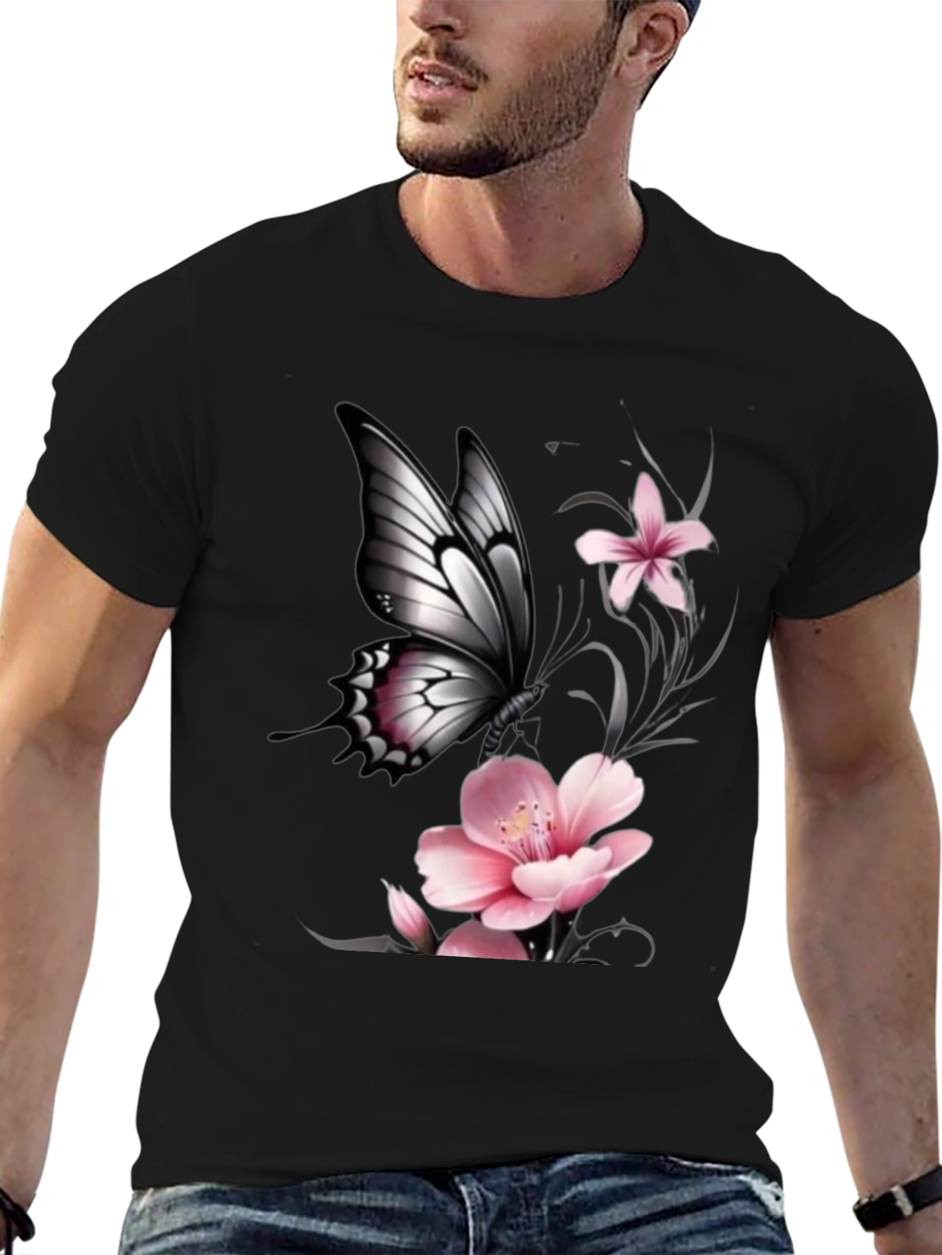 Black Butterfly Floral Graphic T-Shirt