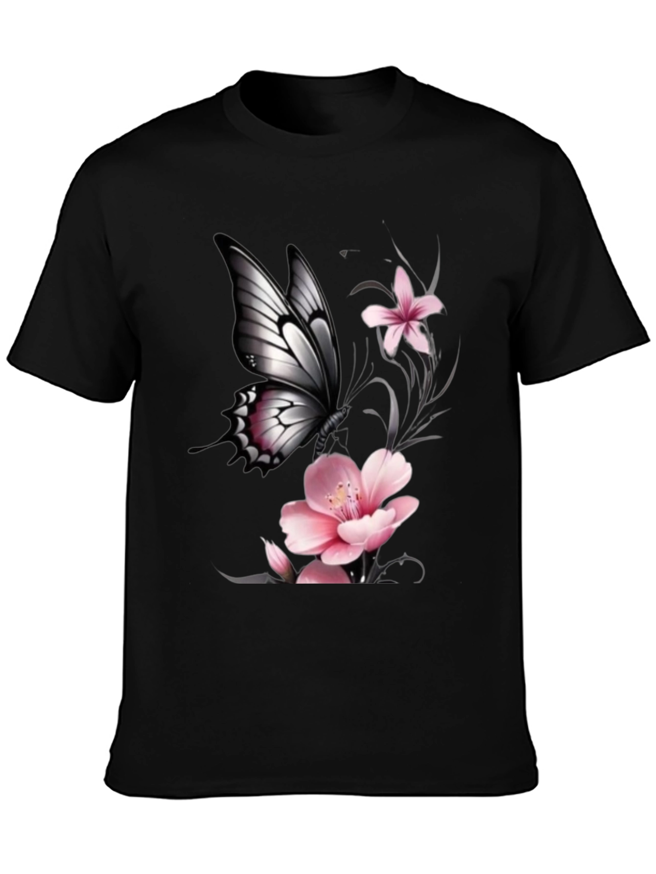 Black Butterfly Floral Graphic T-Shirt