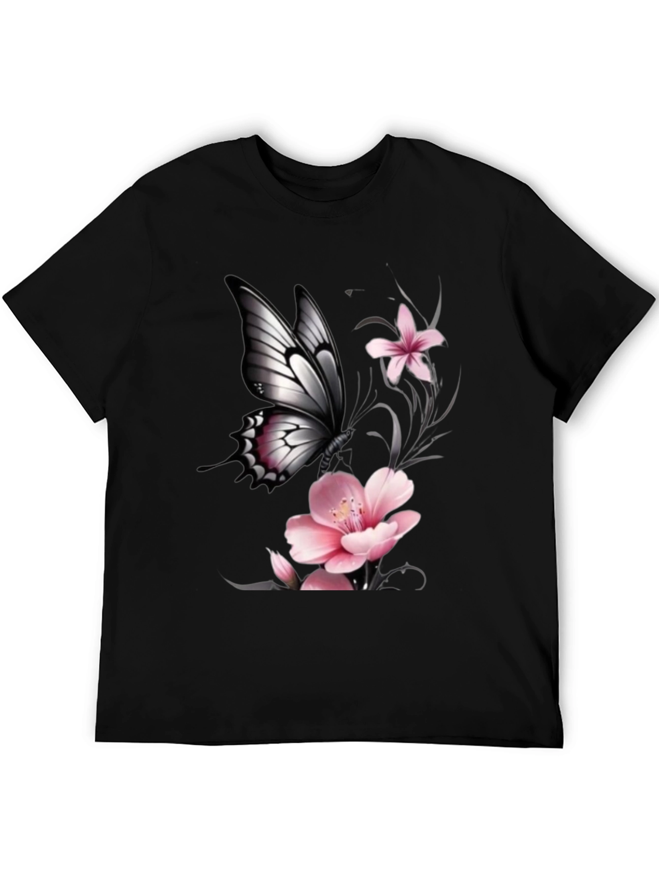 Black Butterfly Floral Graphic T-Shirt