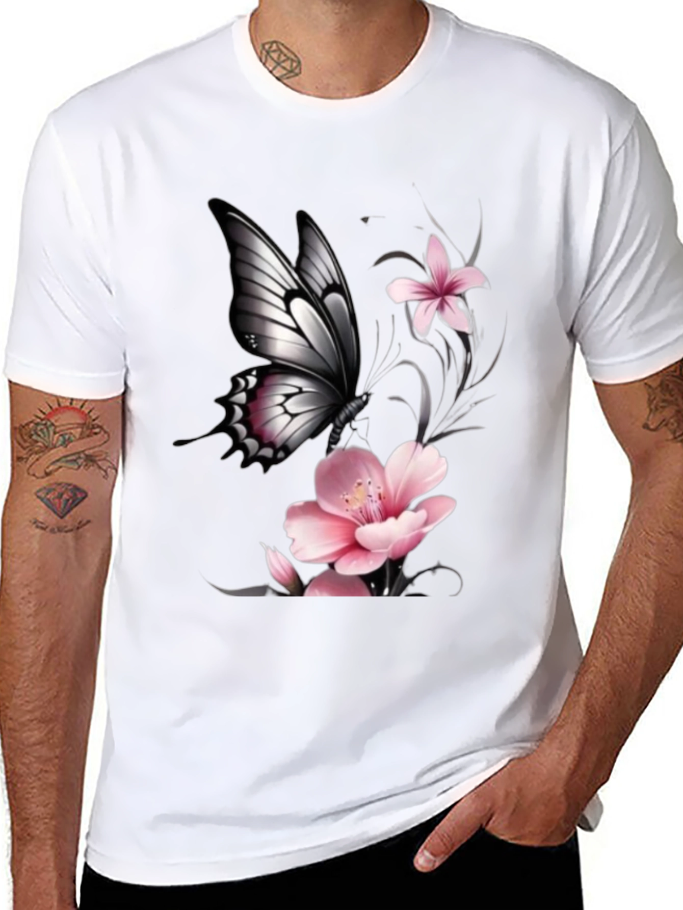 Black Butterfly Floral Graphic T-Shirt
