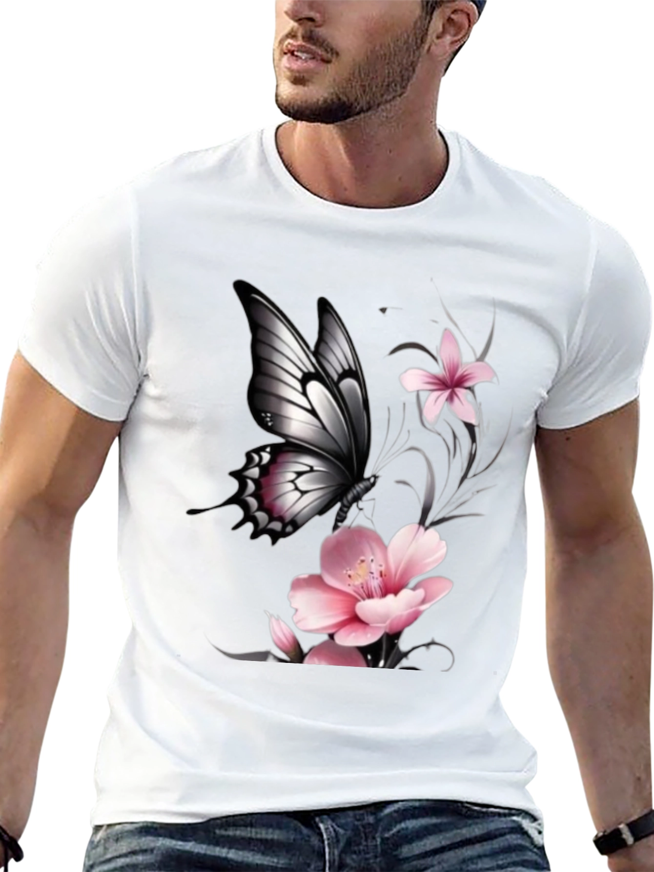 Black Butterfly Floral Graphic T-Shirt