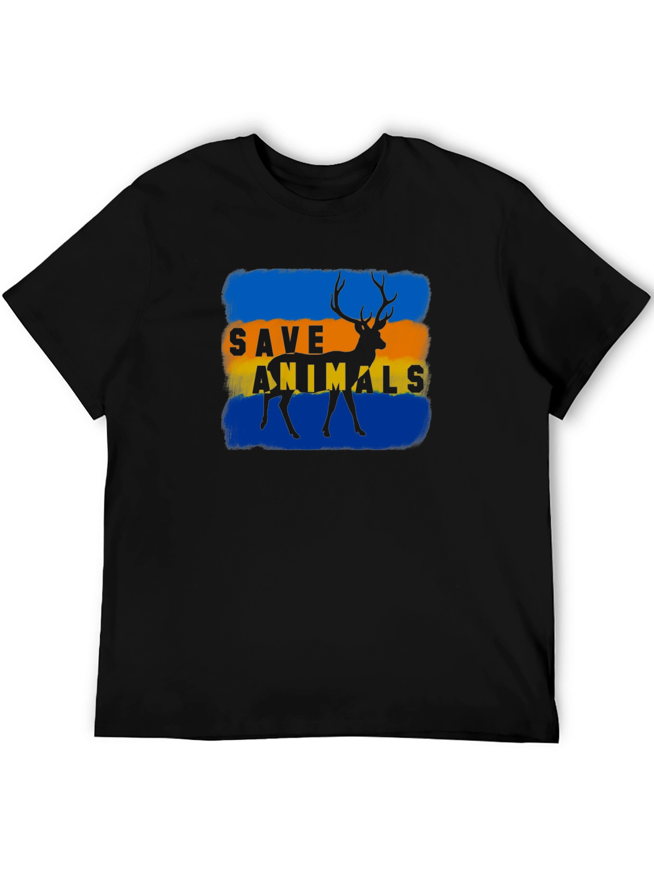 Save Animals Deer Graphic Black T-Shirt