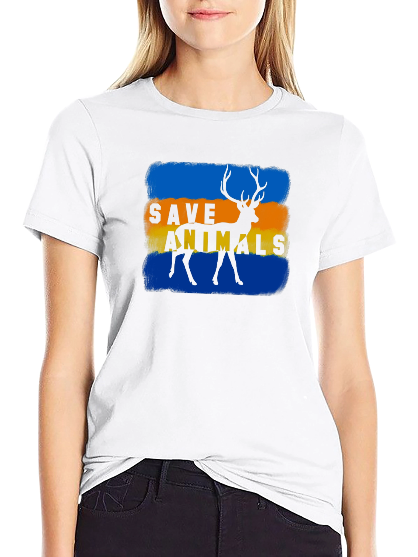 Save Animals Deer Graphic Black T-Shirt