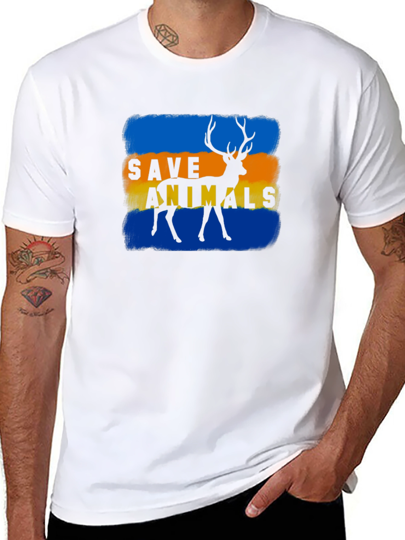 Save Animals Deer Graphic Black T-Shirt