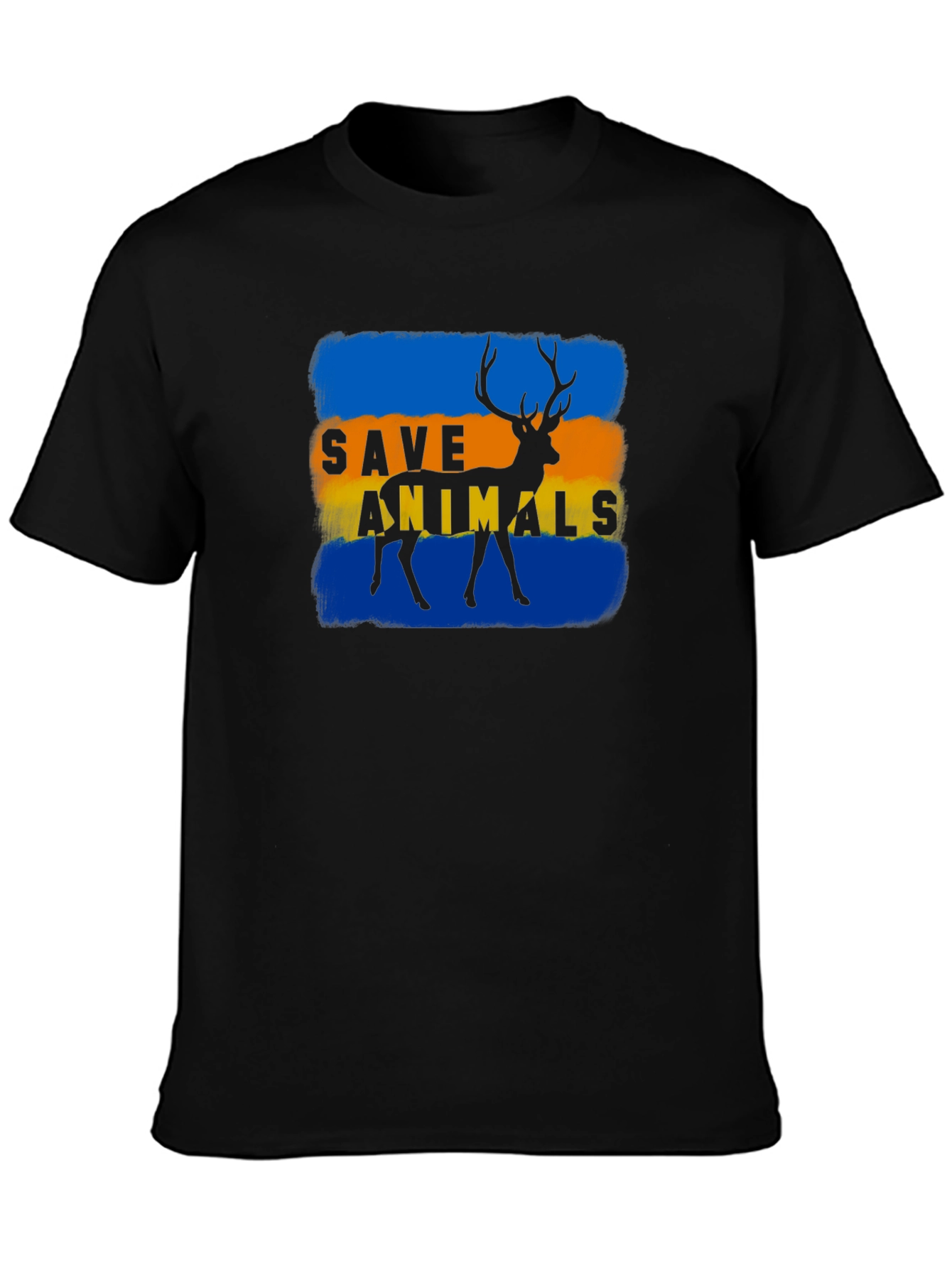 Save Animals Deer Graphic Black T-Shirt